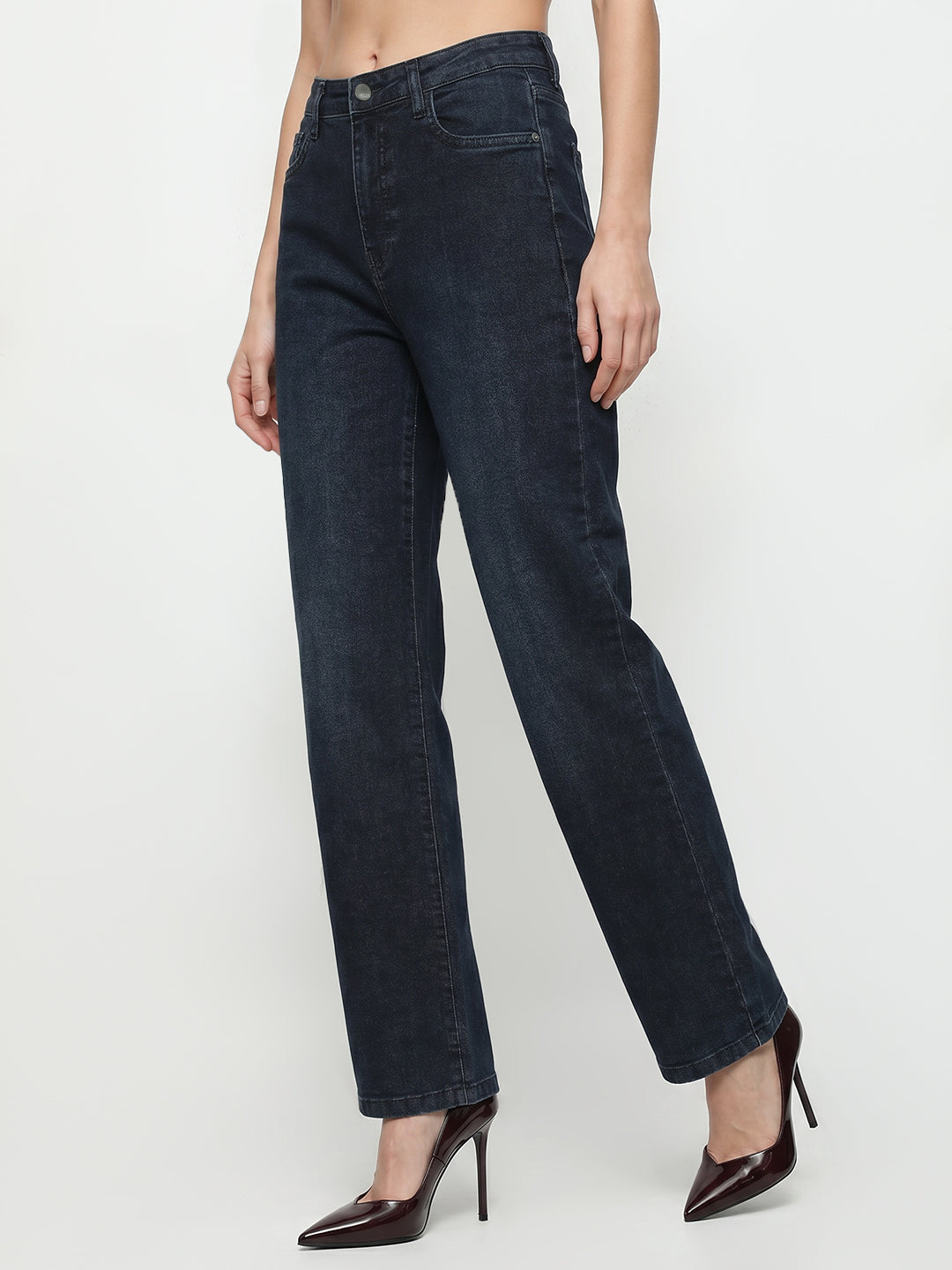 Women Slate Blue High-Rise Straight Fit Jeans