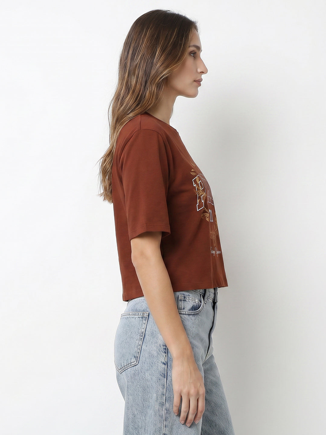 Women Sepia Graphic Print Crop Tees