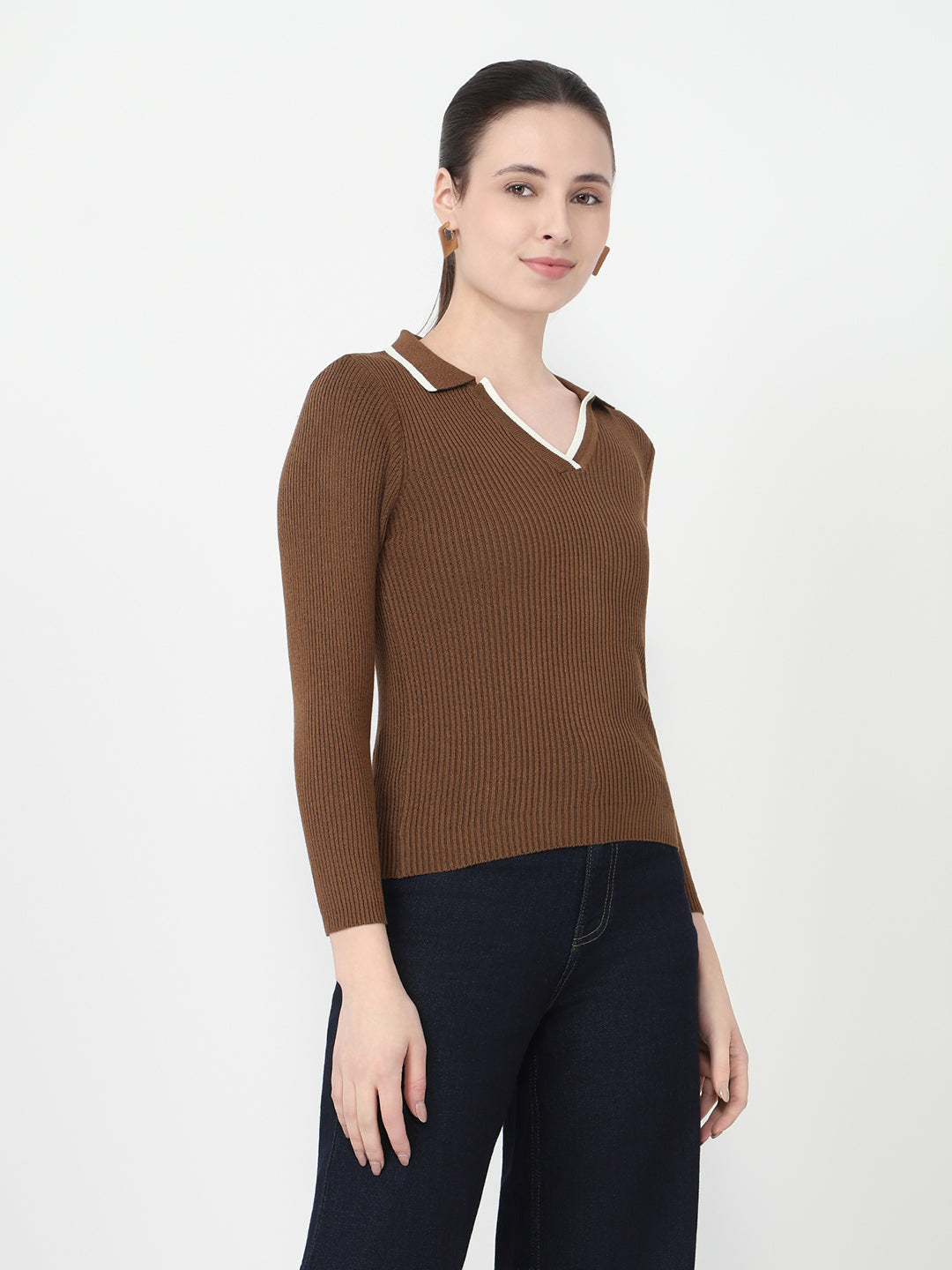 Women Sepia Slim Fit Flat Knit