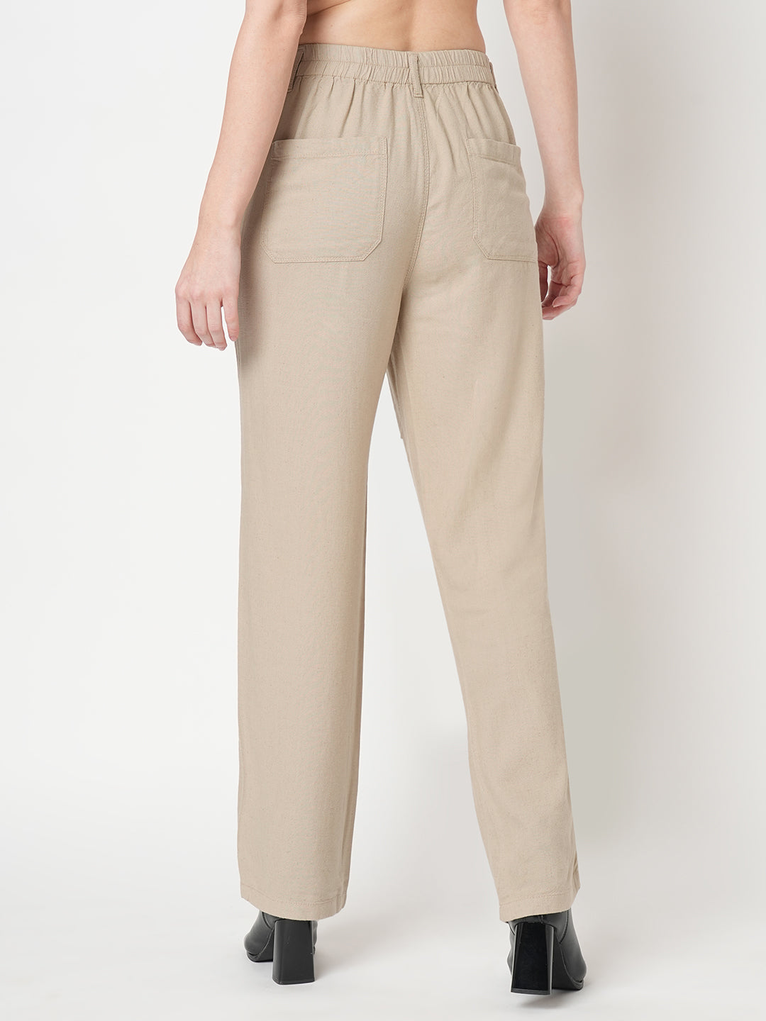 Women Oatmilk High-Rise Loose Straight Korean Pants