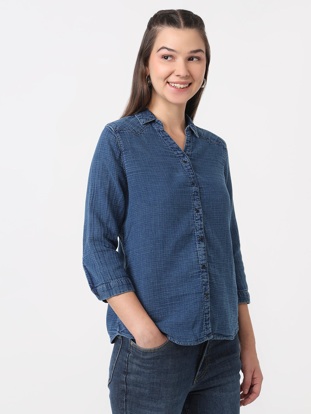 Women Blue Slim Fit Shirt