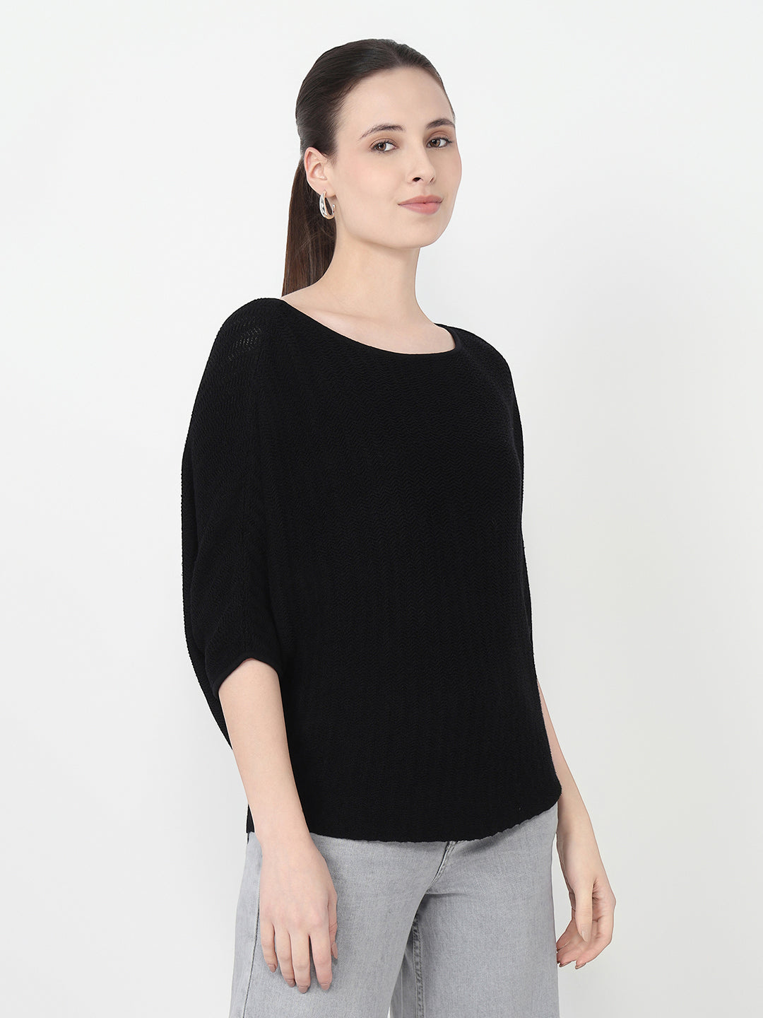 Women Black Slim Fit Batsleeve