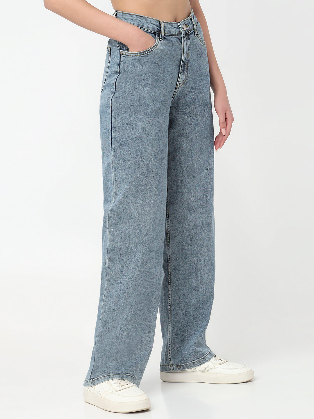 Women Blue High-Rise Baggy Jeans