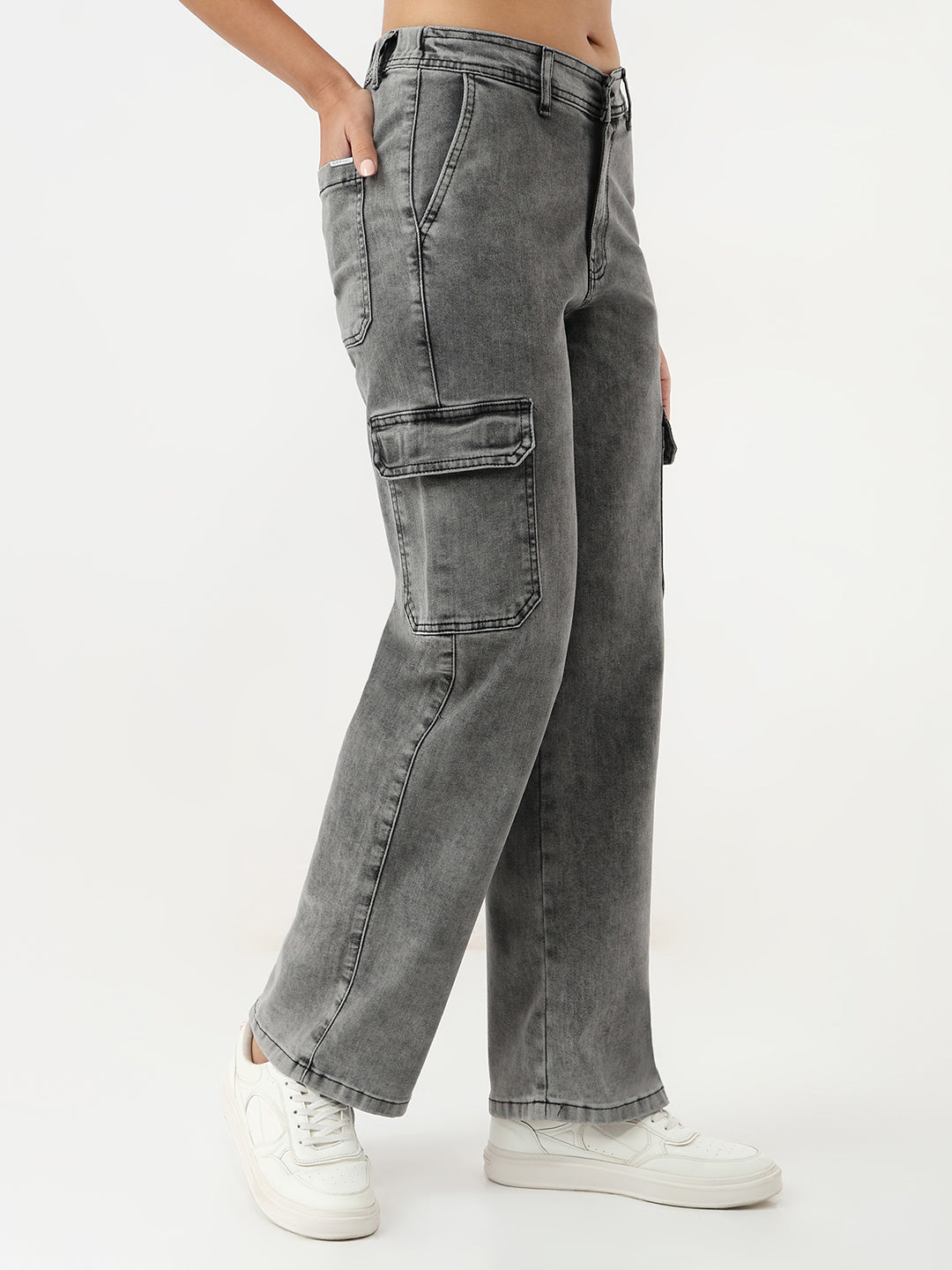 Women Grey High-Rise Cargo