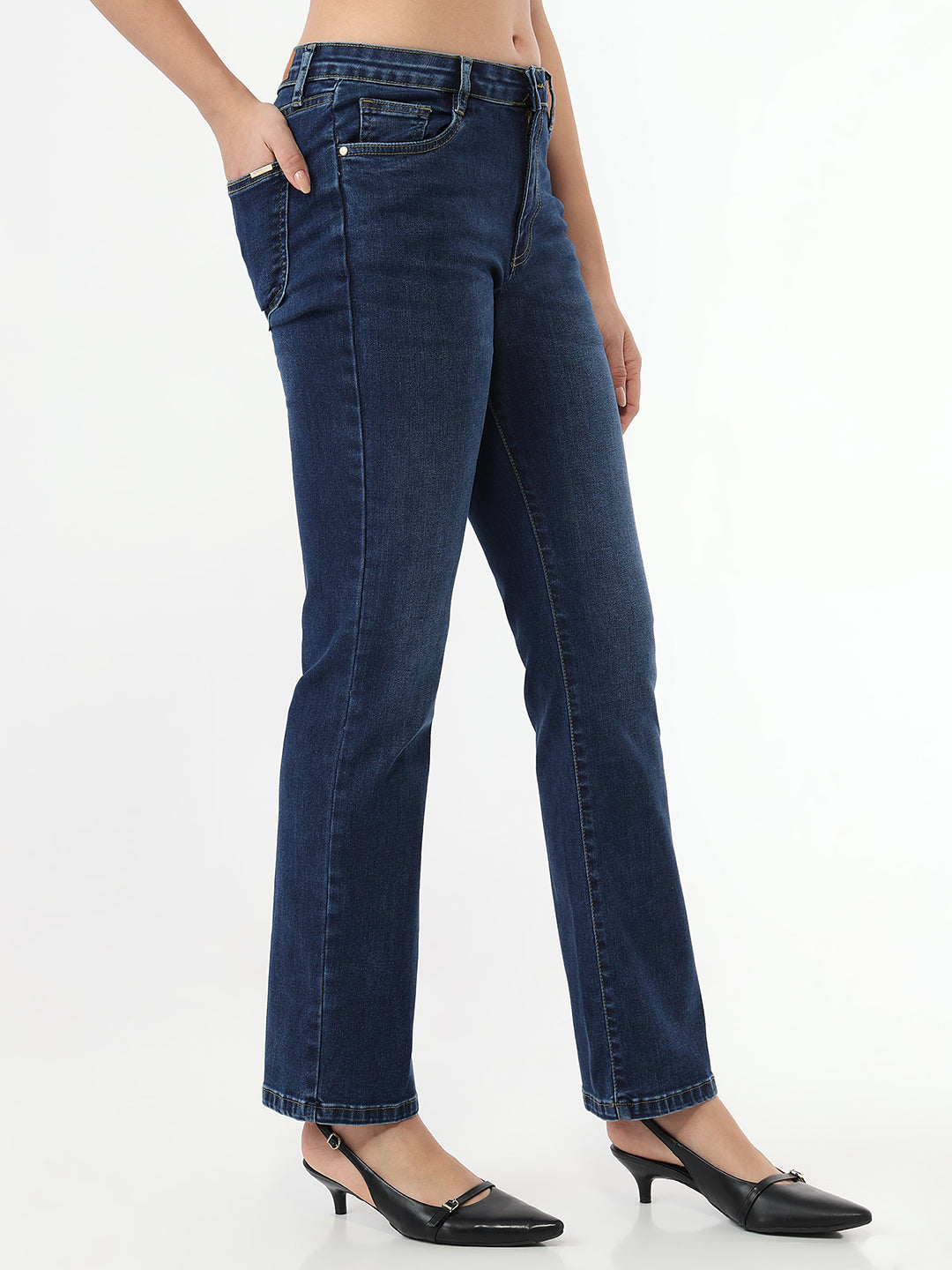 Women Dark Blue High-Rise Slim Straight Fit Jeans