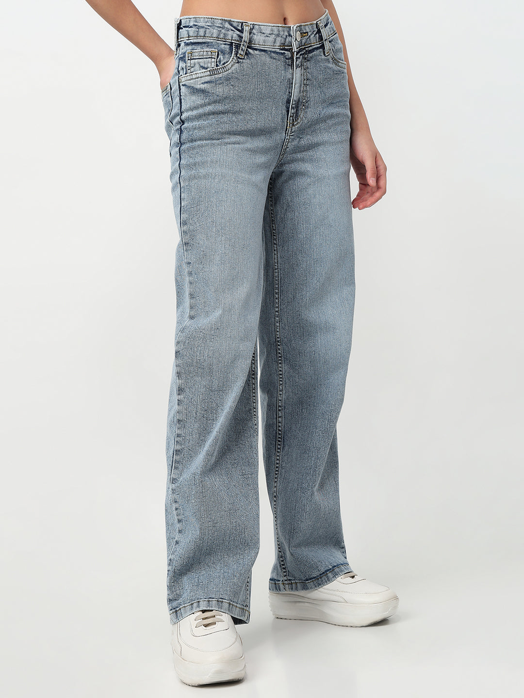 Women Blue High-Rise Baggy Jeans