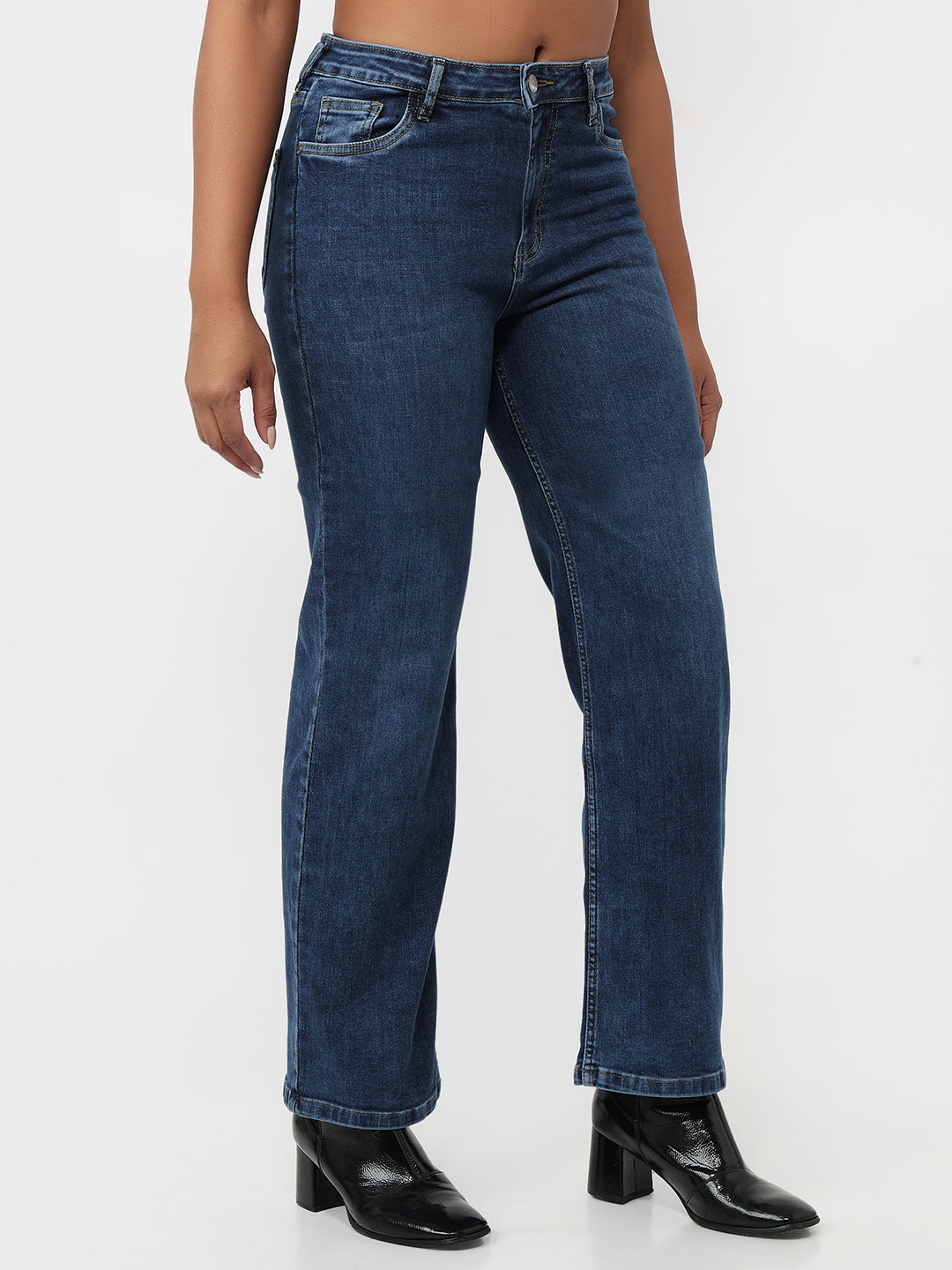 Women Blue High-Rise Straight Fit Jeans