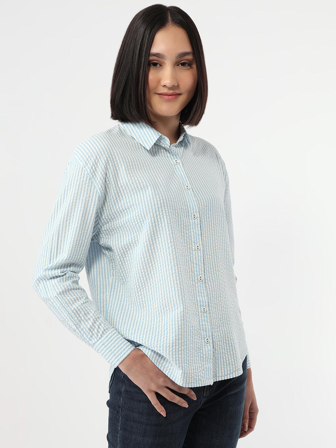 Women Sky/White Oversize Shirt