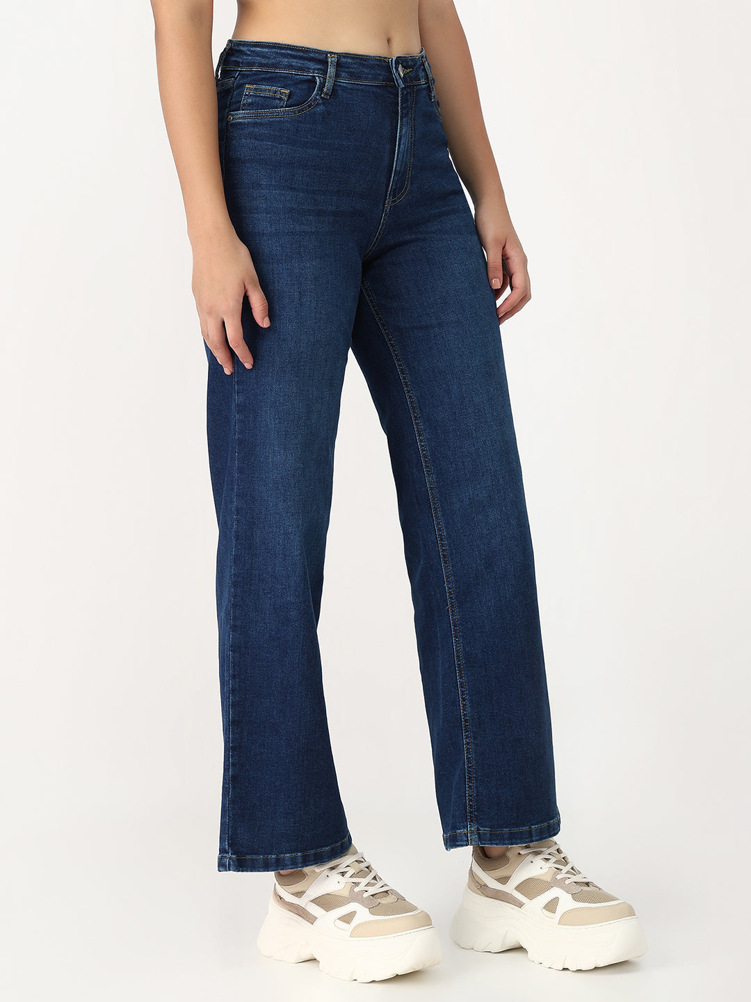 Women Blue High-Rise Wide Leg Jeans