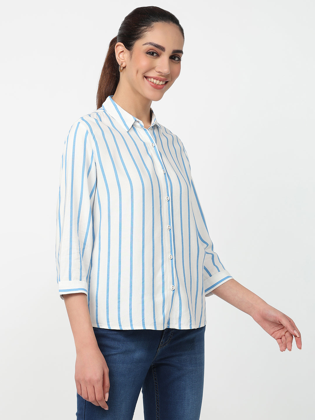 Women Sky/White Striped Shirt