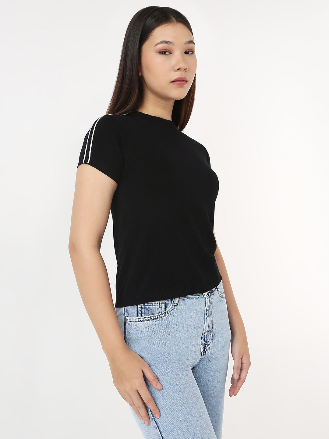 Women Black Slim Flat Knit Top