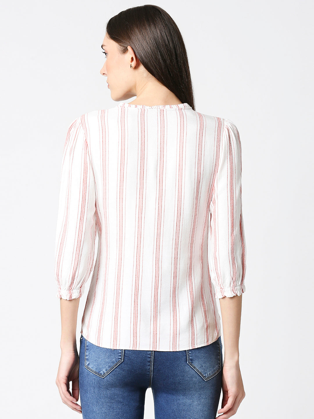 Women Red & White Slim Top