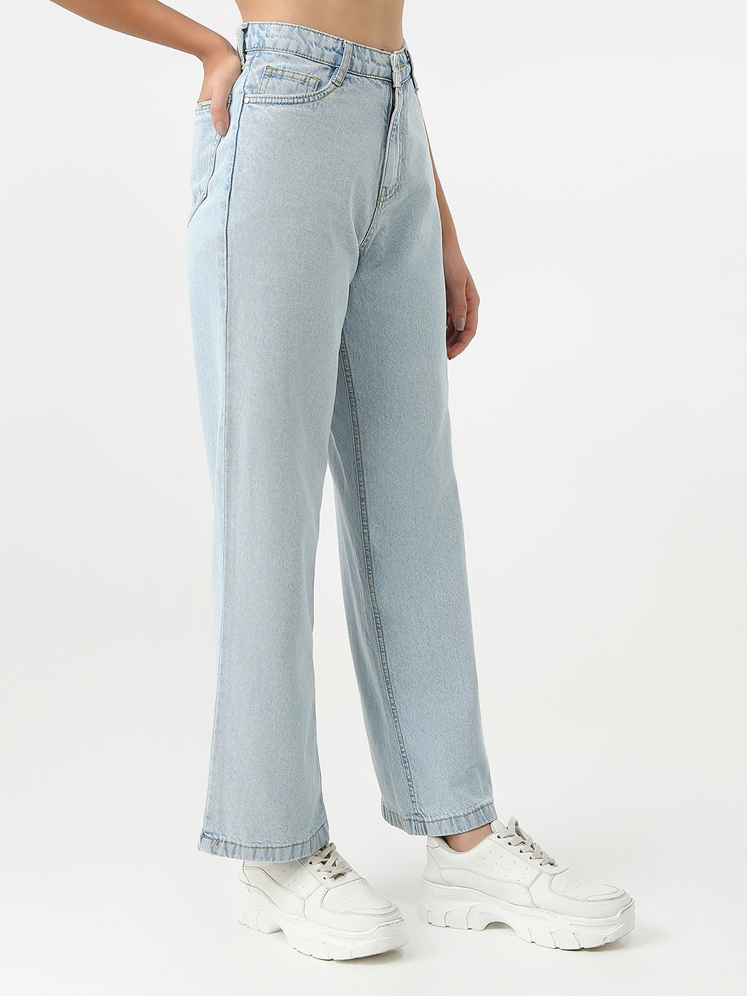 Women Light Blue High-Rise Wide Leg Jeans