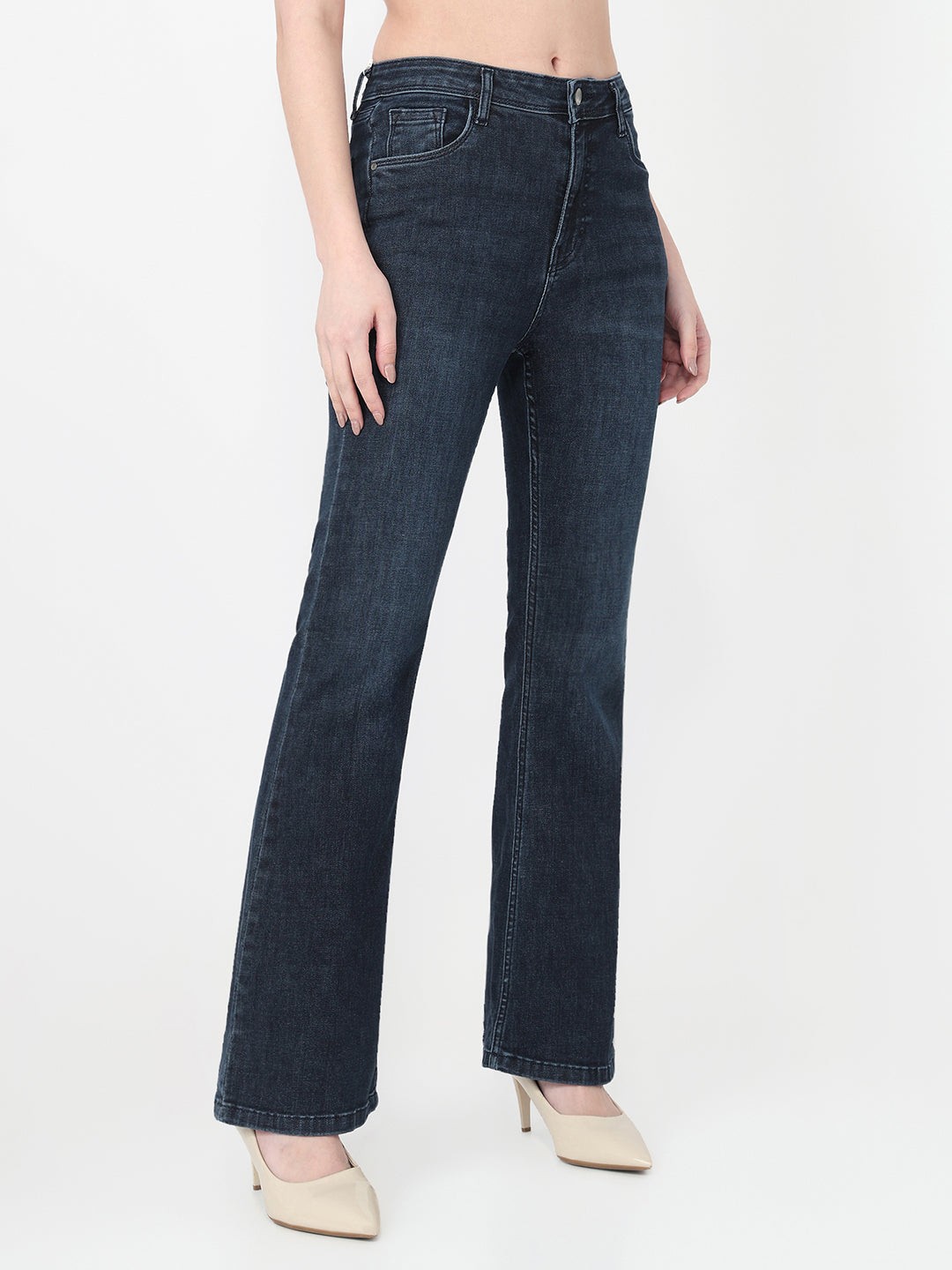 Women Slate Blue High-Rise Flare Jeans