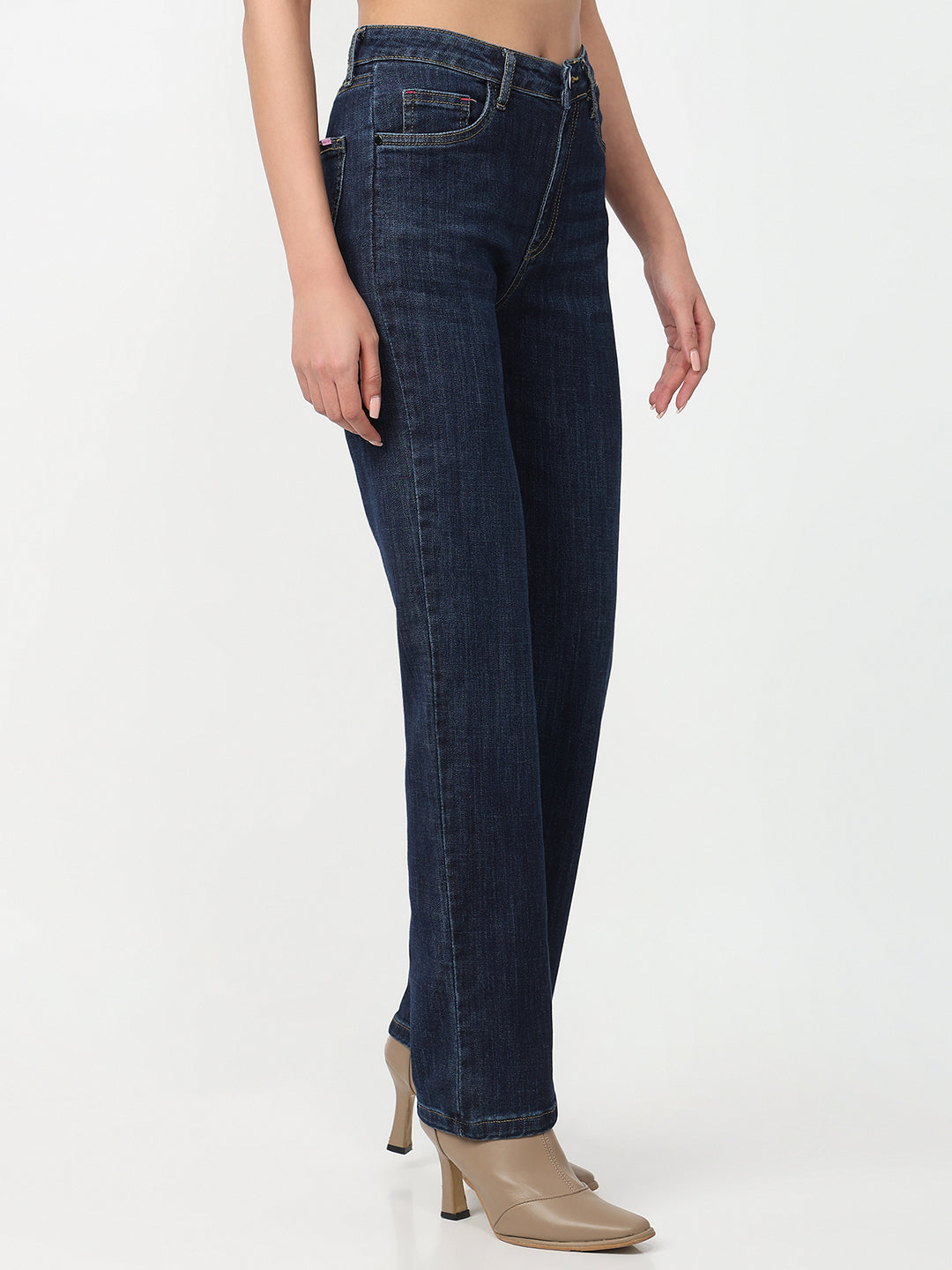 Women Dark Blue High-Rise Slim Straight Fit Jeans