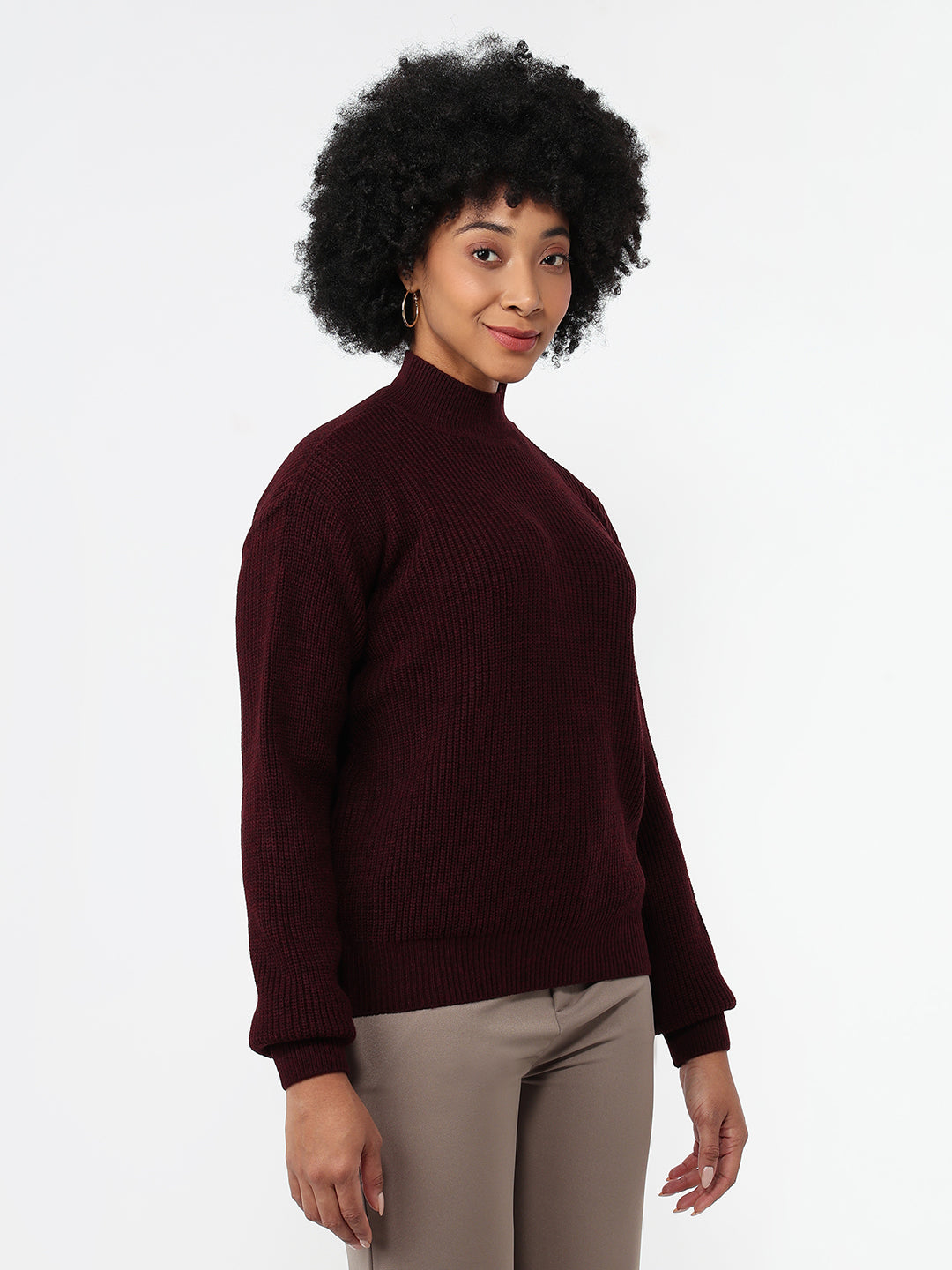 Women Maroon Slim Fit Sweater