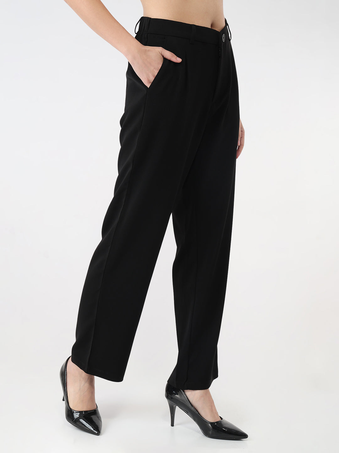 Women Black Loose Straight Fit Korean Pants