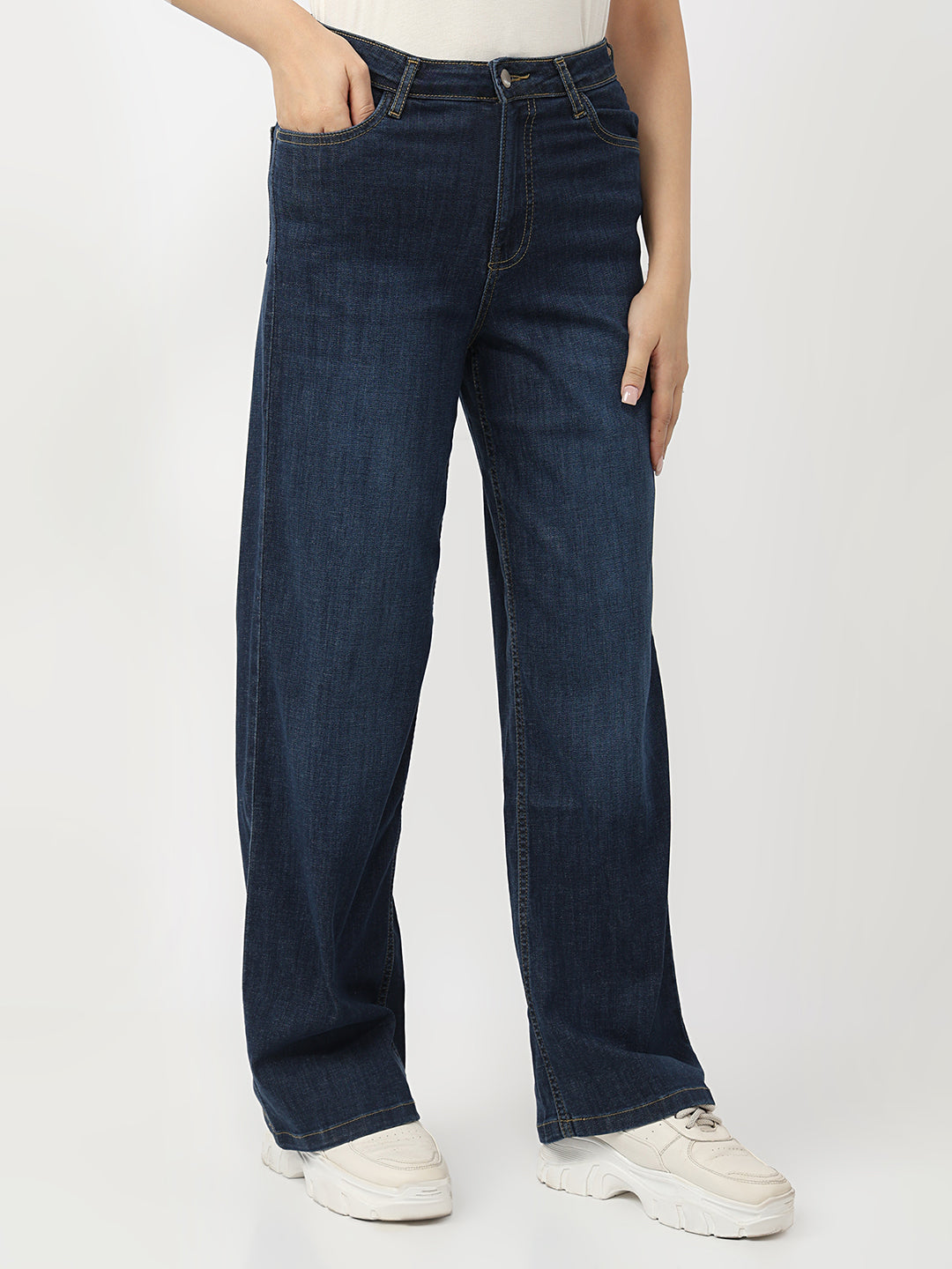 Blue High-Rise Wide Leg Jeans