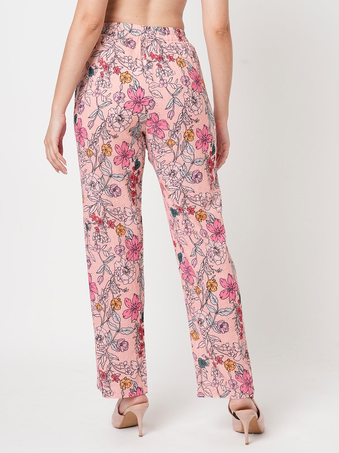 Women Soft Pink High-Rise Loose Straight Pants