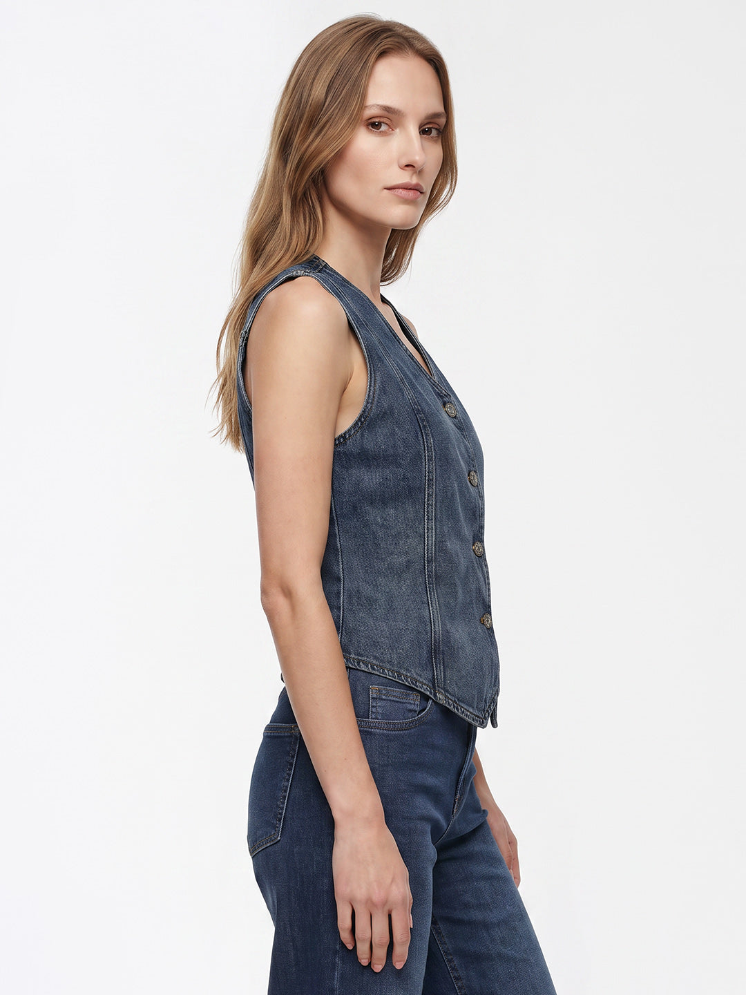 Women Blue Denim Vest