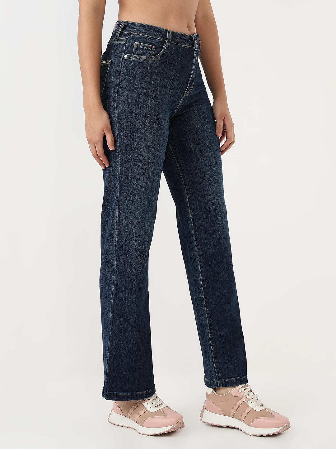 Women Dark Blue High-Rise Straight Jeans
