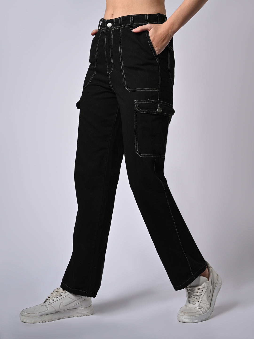 Women High-Rise Loose Straight Fit Cargo