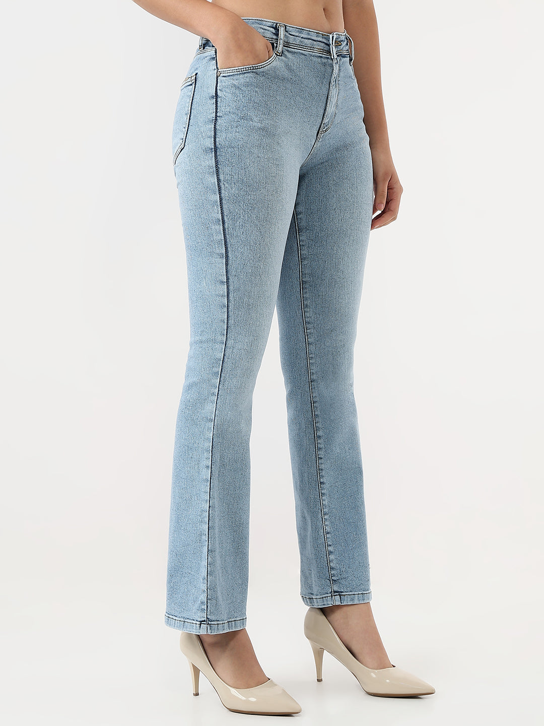 Women Light Blue High-Rise Flare Jeans