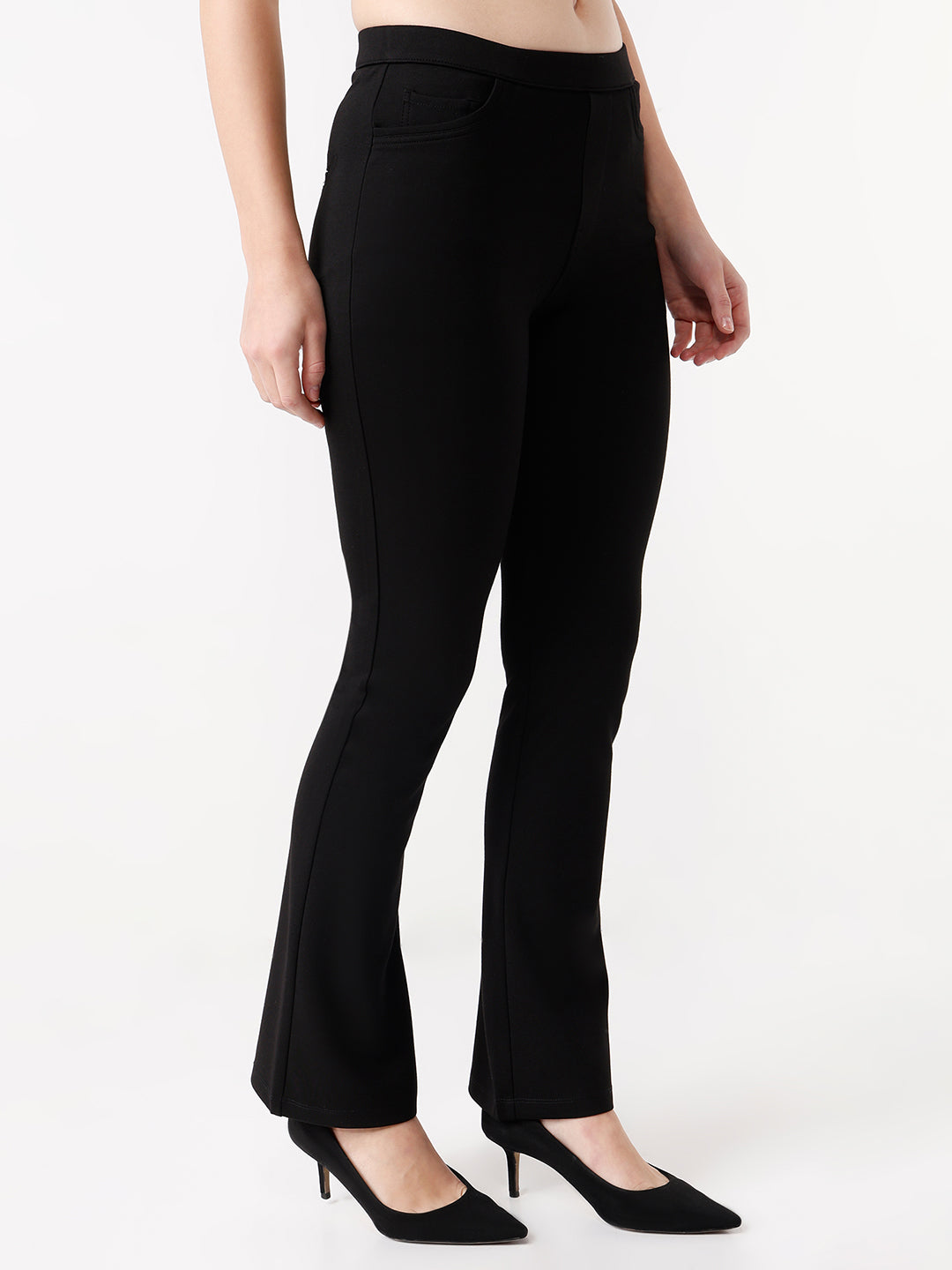 Women Black Mini Flare Treggings