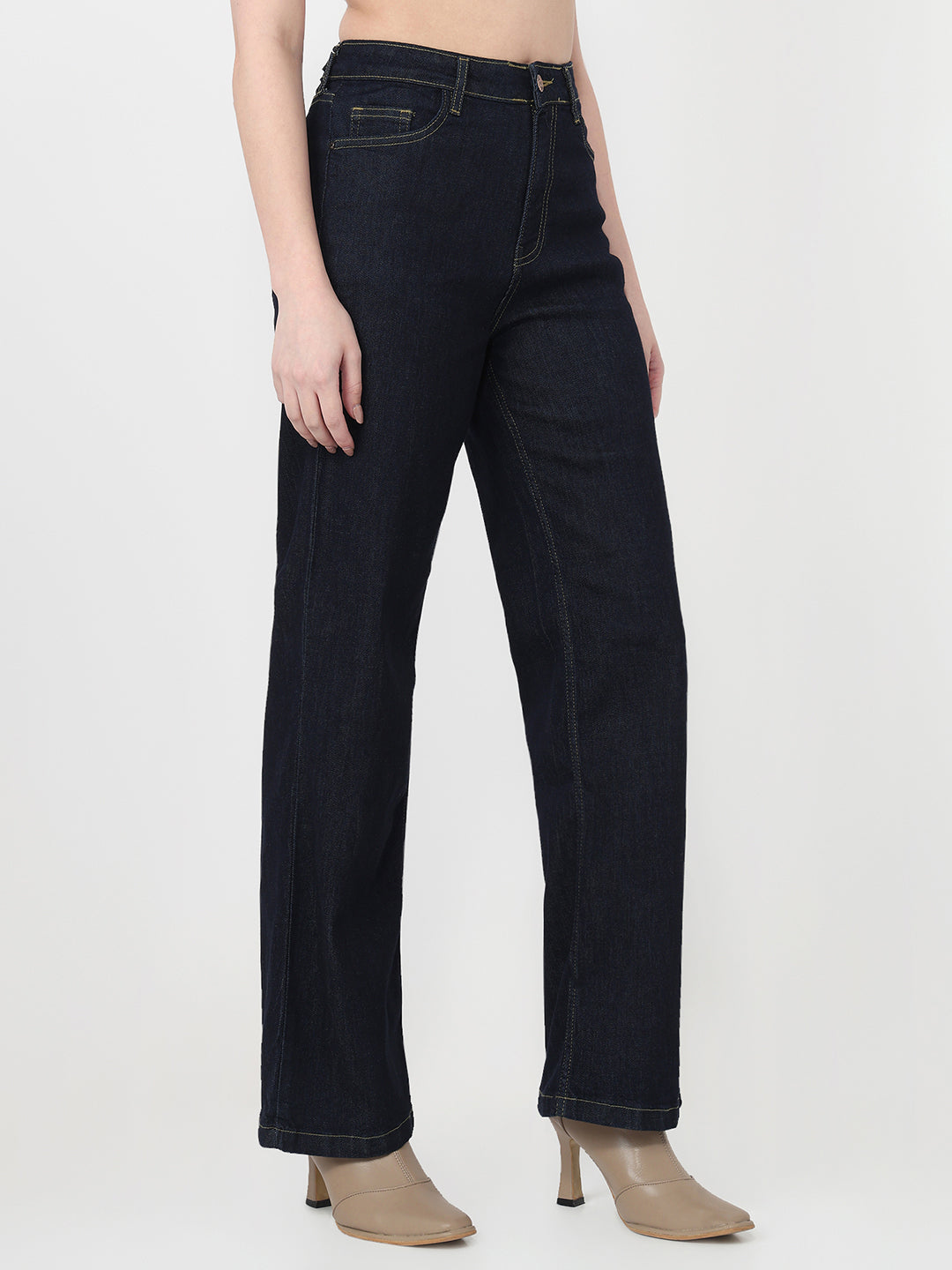 Women Dark Blue Wide Leg Jeans