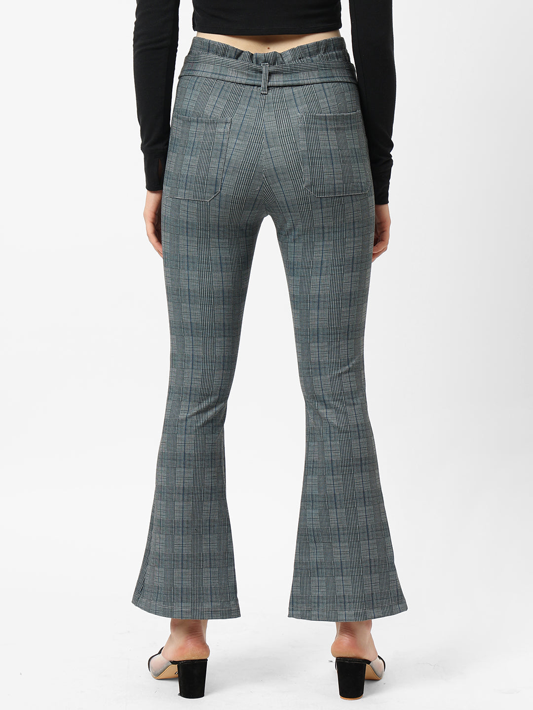 Women High-Rise Flared Paper Bag Pants