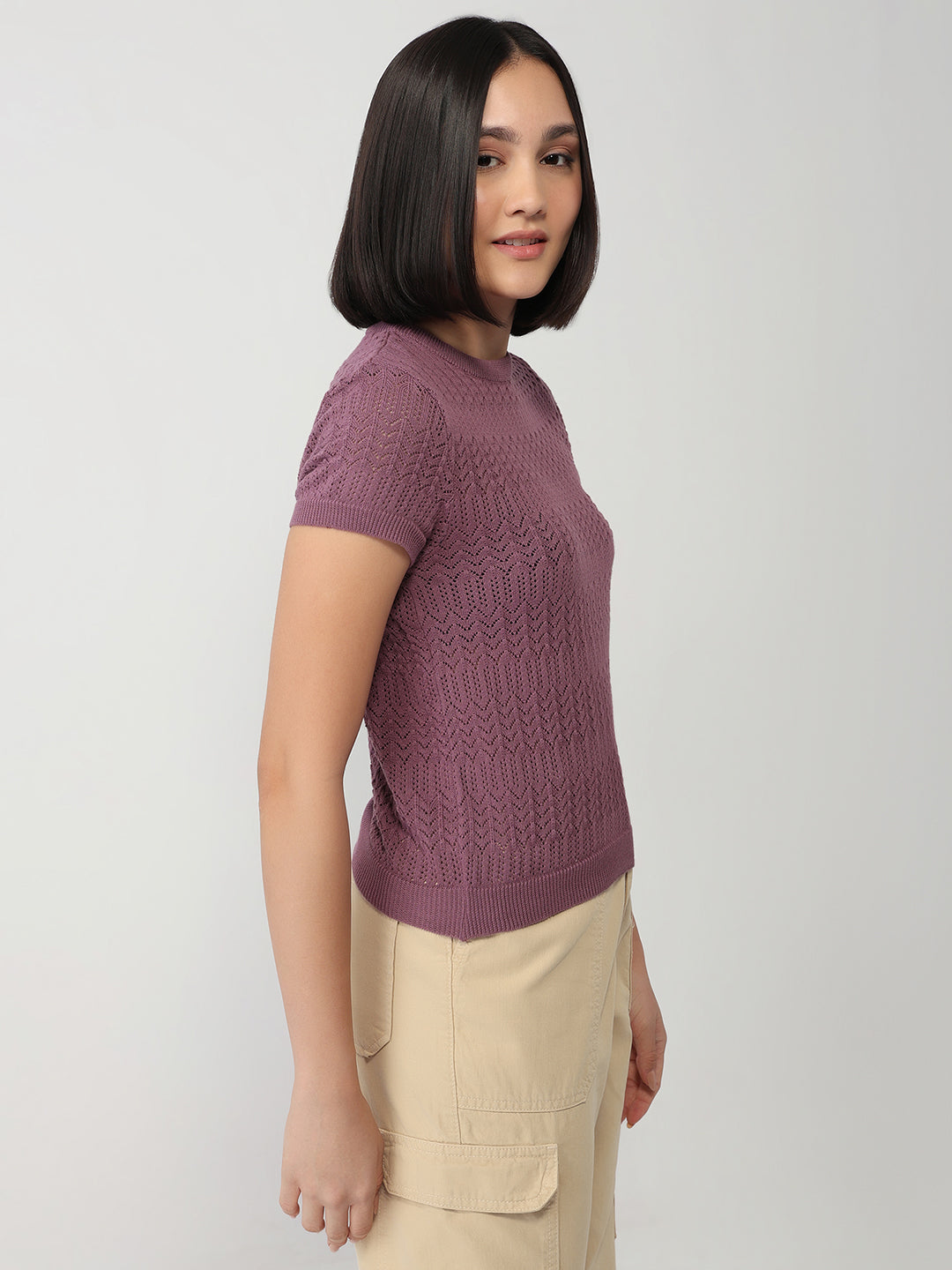 Women Mauve Slim Flat Knit