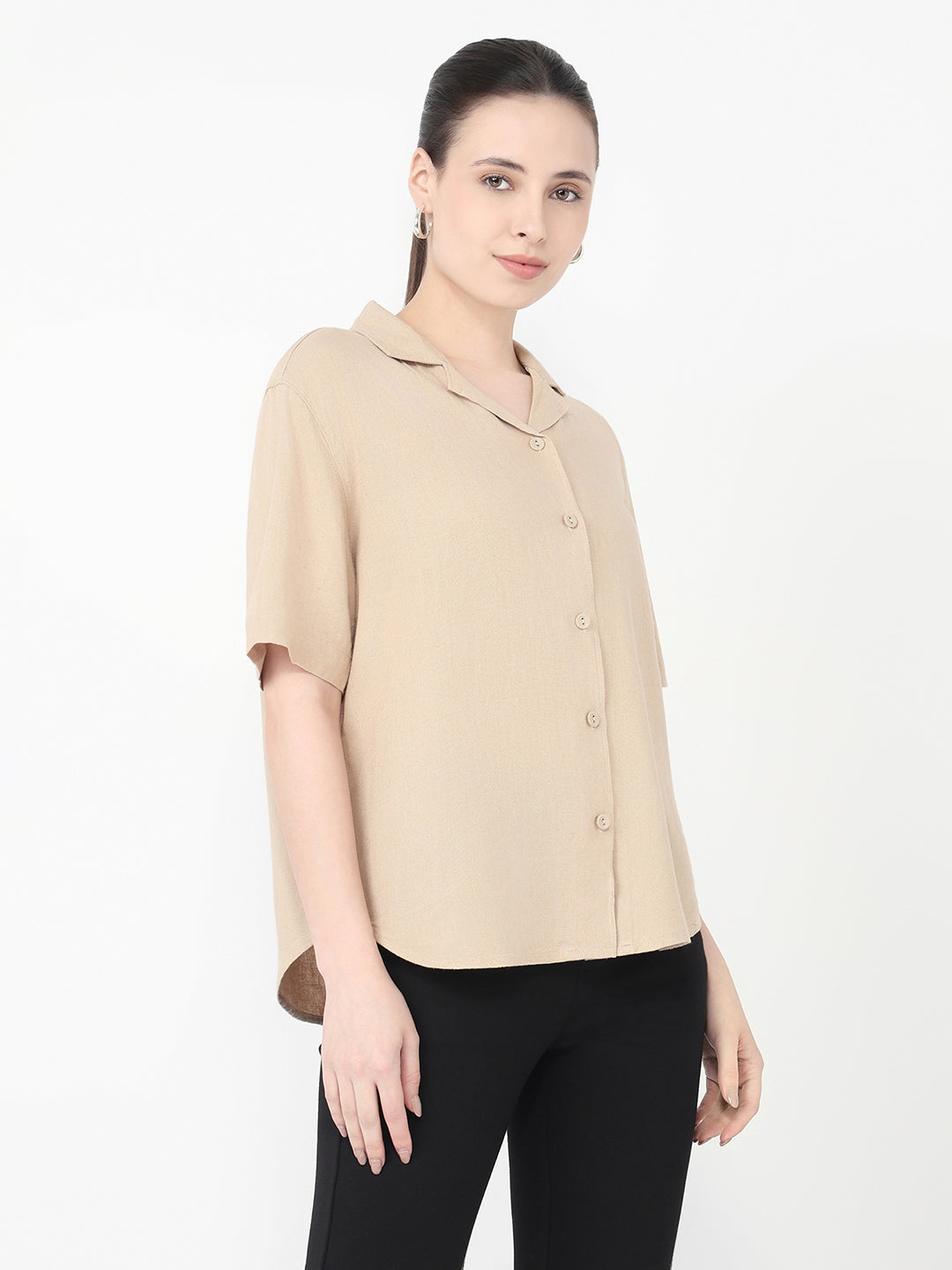 Women Oatmilk Slim Fit Shirt