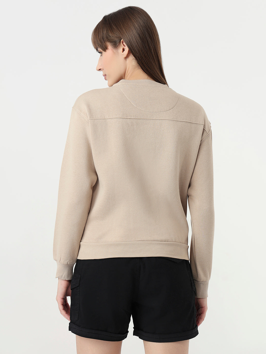 Women Beige Slim Fit Sweatshirt