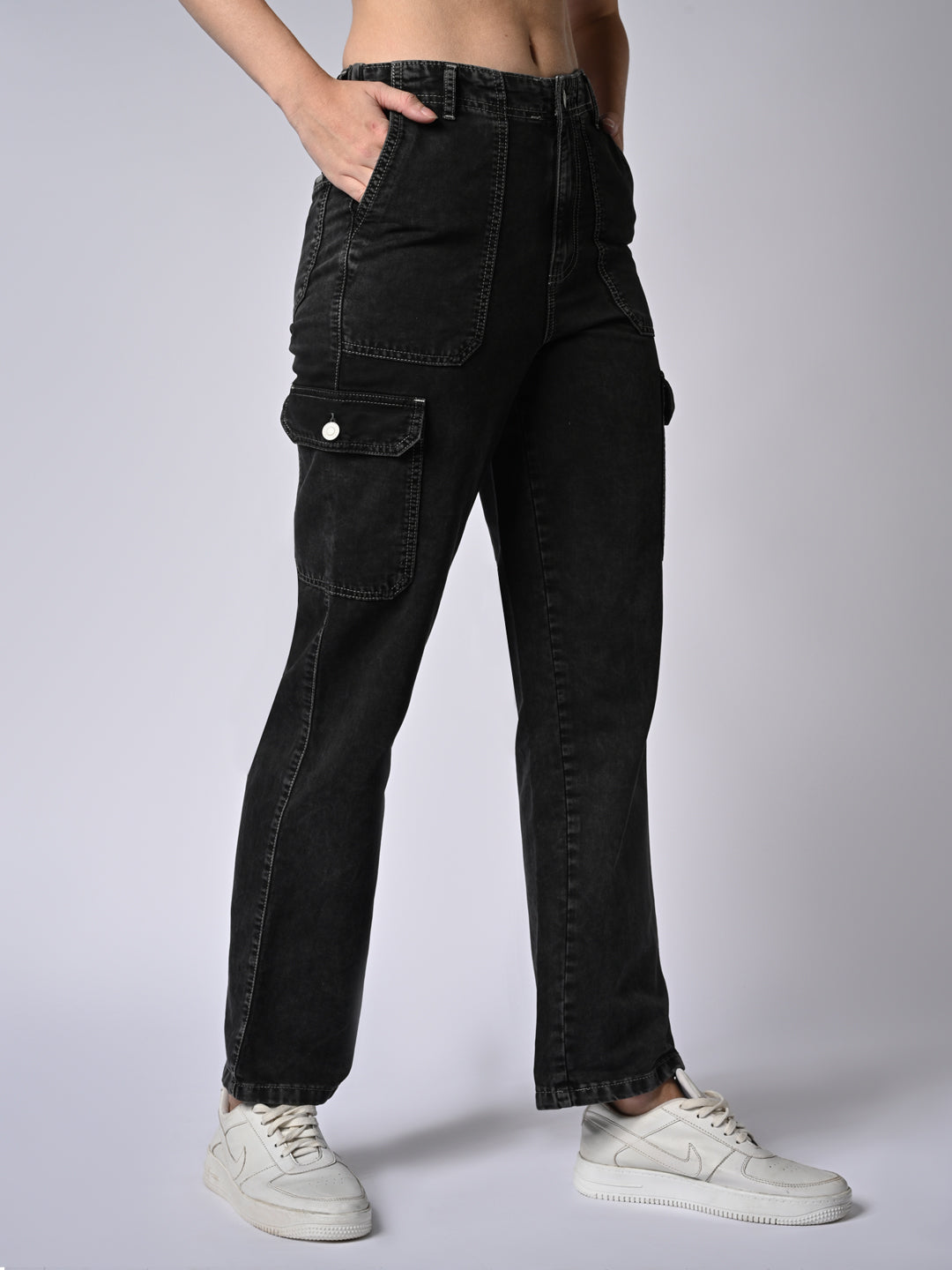 Women High-Rise Loose Straight Fit Cargo