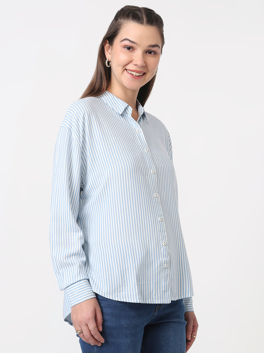 Women Sky/White Oversized Shirt