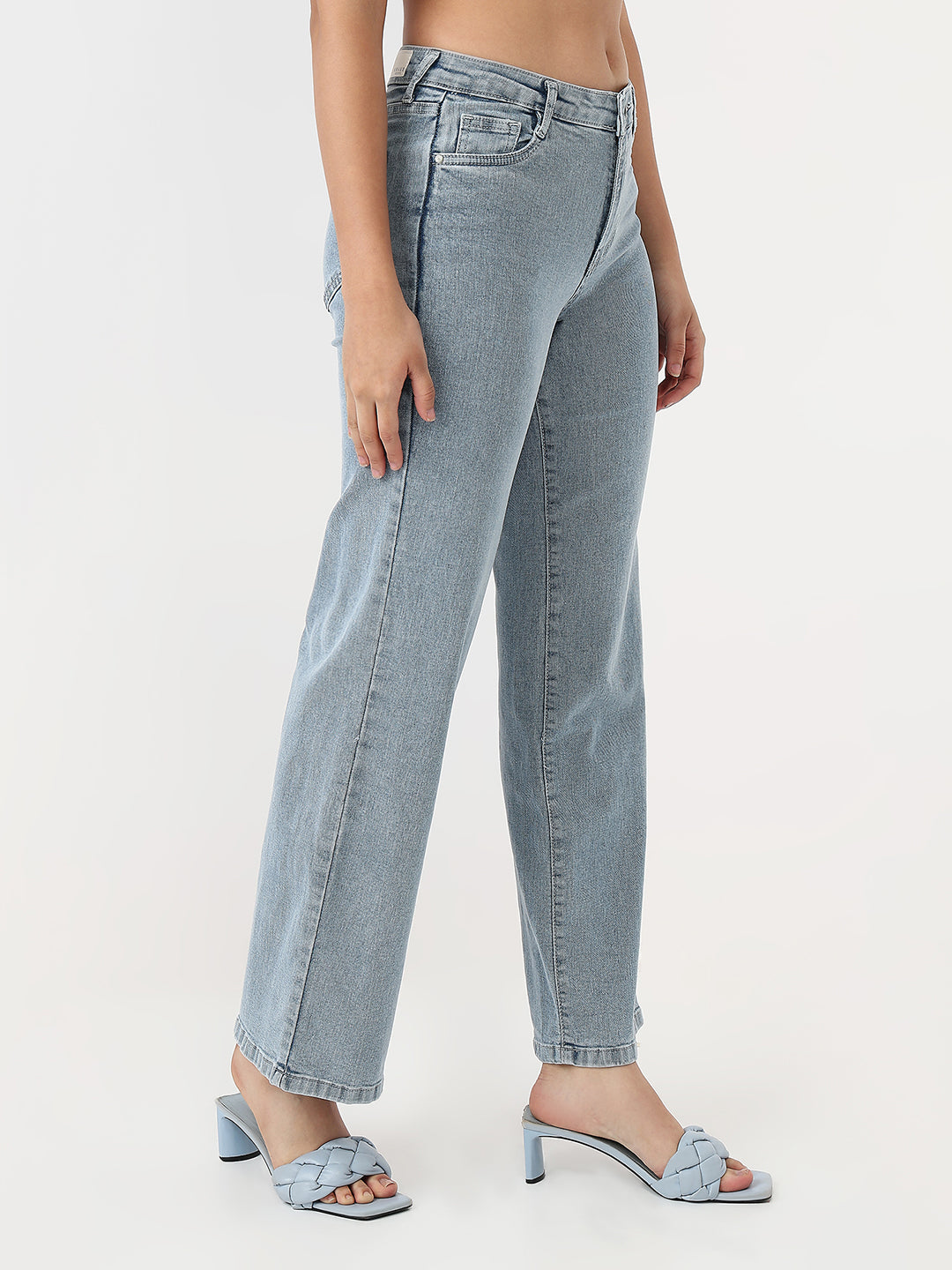 Women Light Blue High-Rise Wide Leg Jeans
