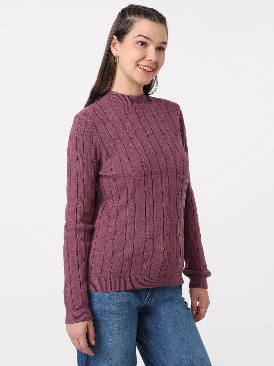 Women Mauve Slim Fit Sweater