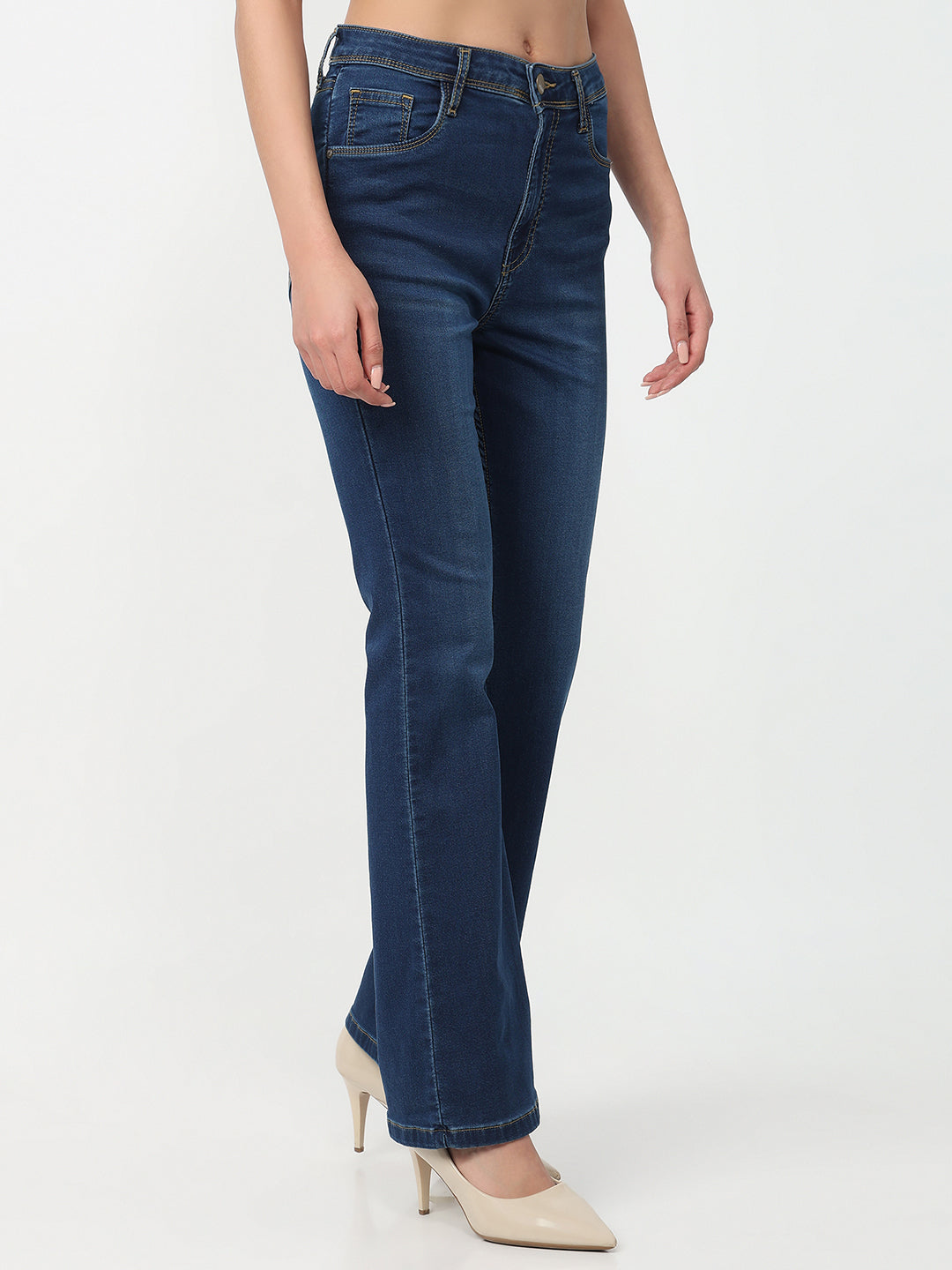 Women Dark Blue High-Rise Flare Jeans