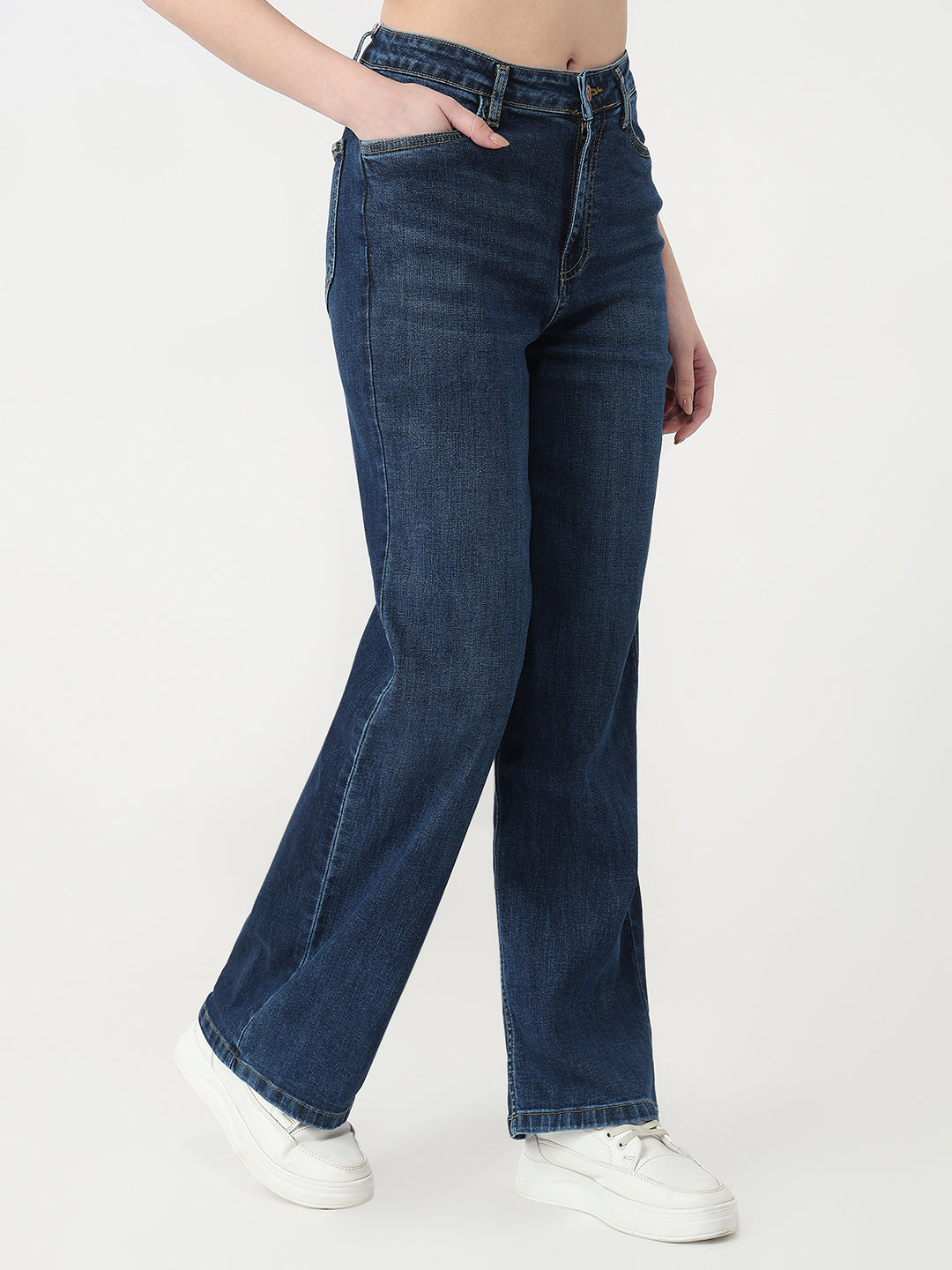 Women Dark Blue High-Rise Straight Jeans