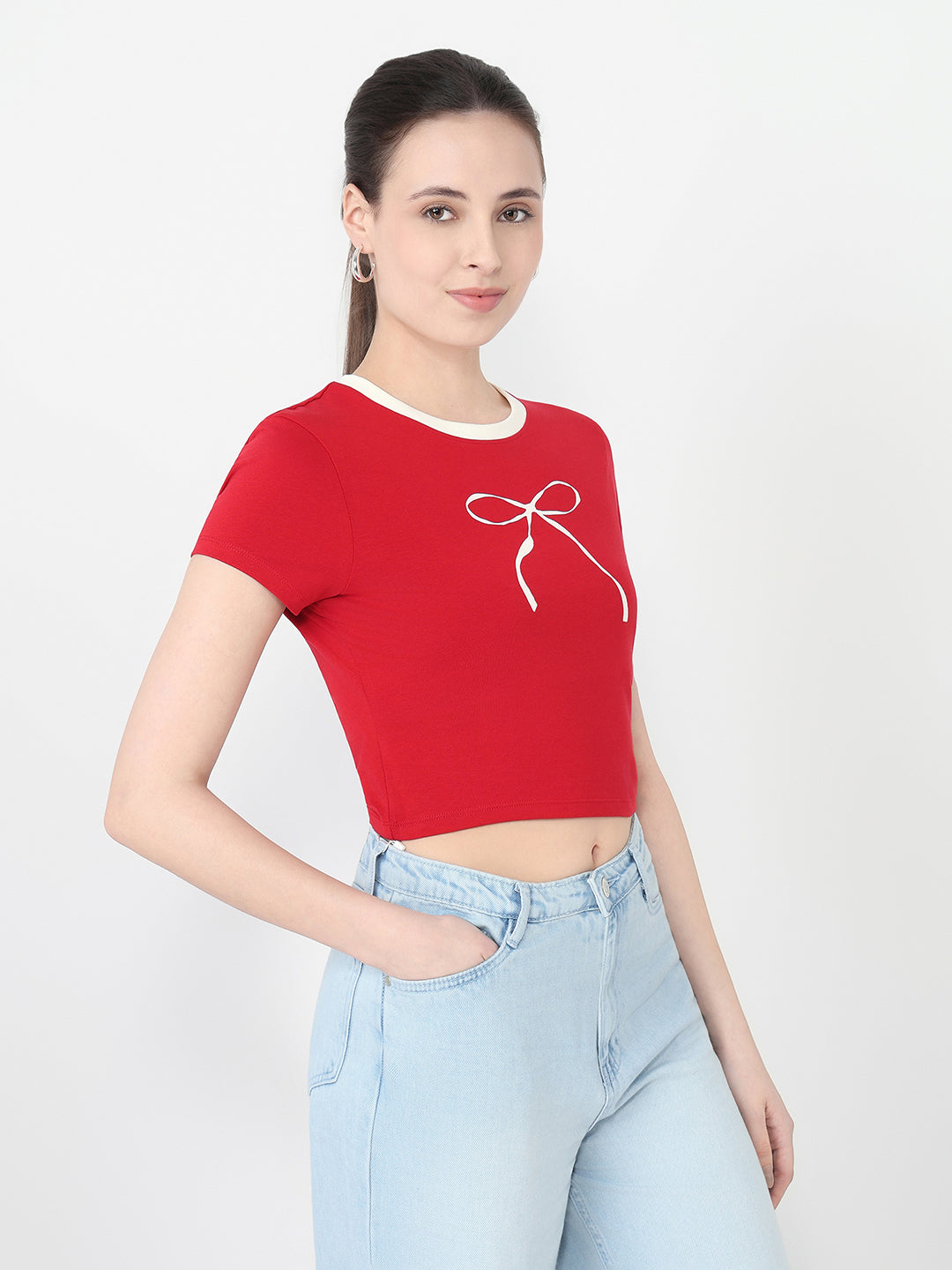 Women Red Slim Fit Genz T-Shirt
