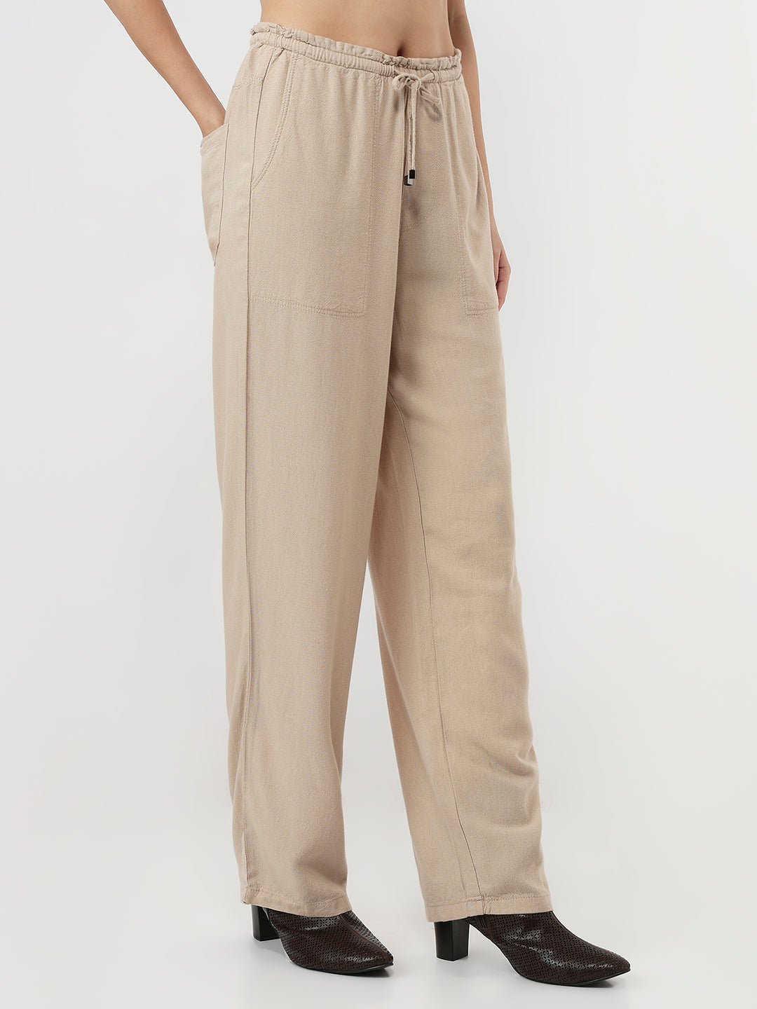 Women Oatmilk High-Rise Paper Bag Pants