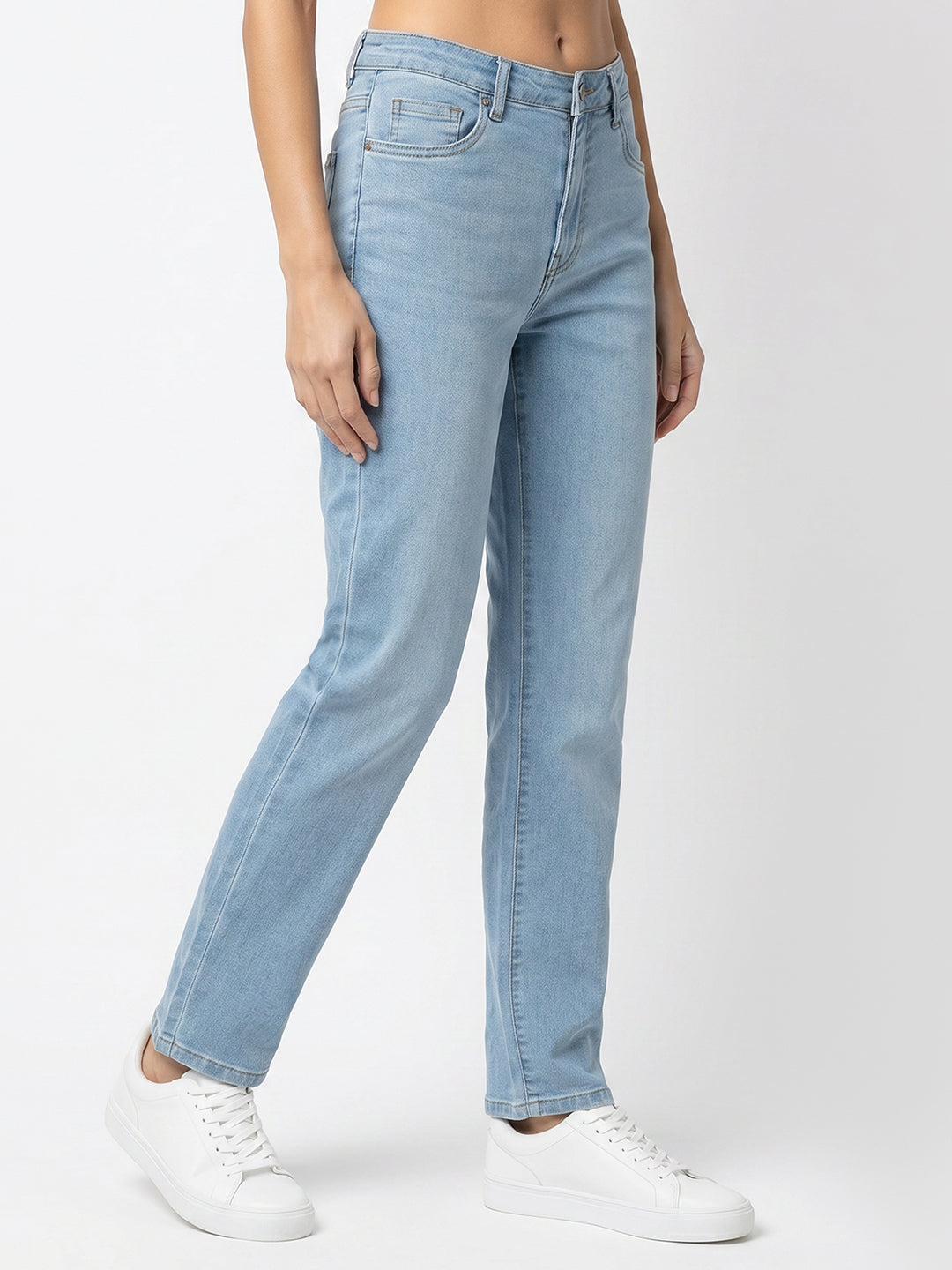 Women Light Blue High-Rise Slim Straight Fit Jeans