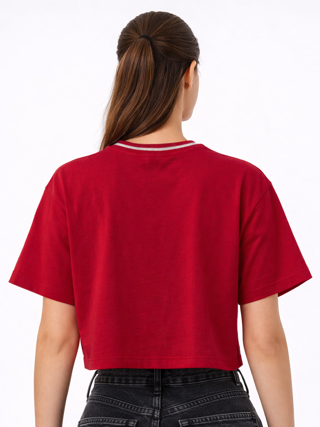 Women Red Graphic Crop Tees