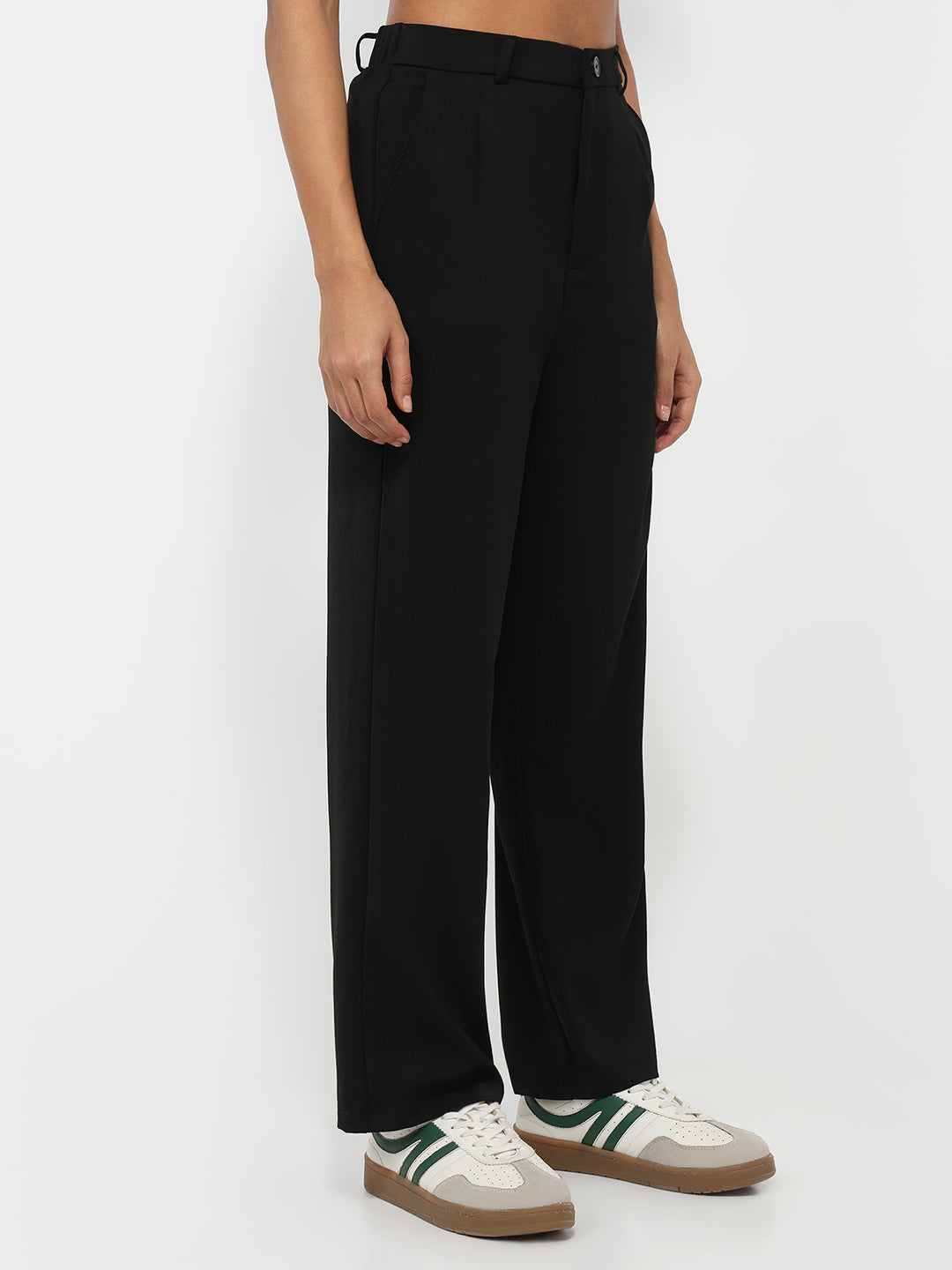 Women Black High-Rise Straight Fit Pants