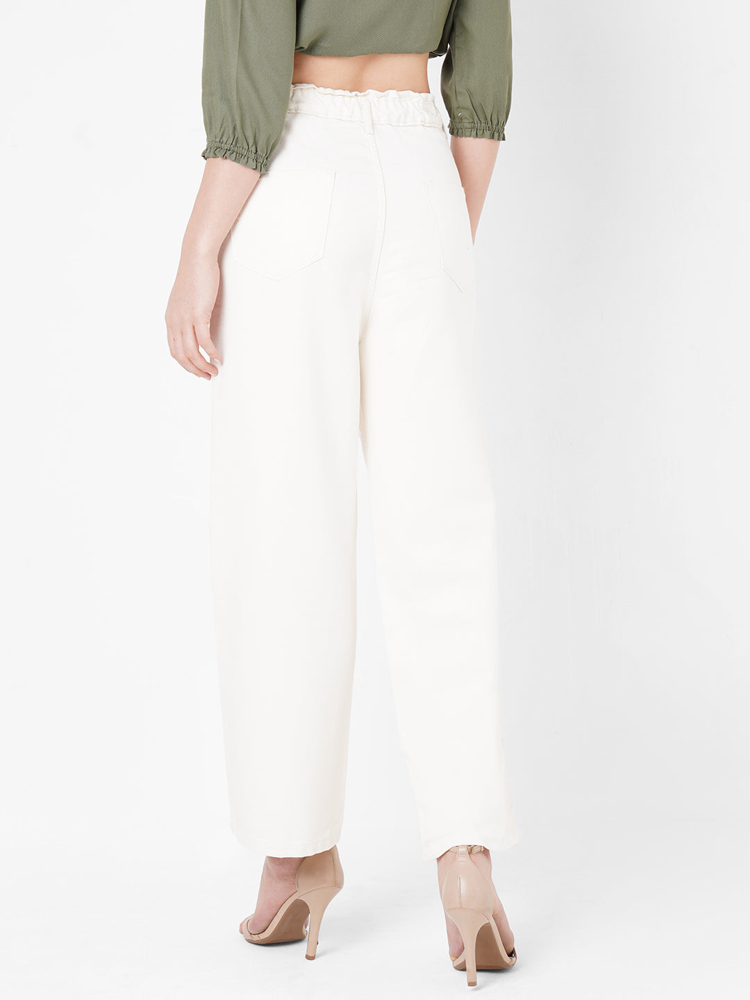 Women Ecru High-Rise Wide Leg Jeans