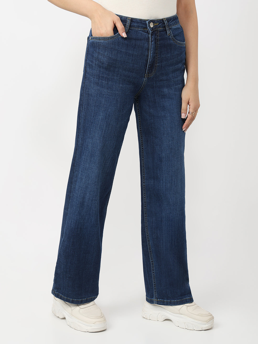 Women Blue High-Rise Straight Fit Jeans