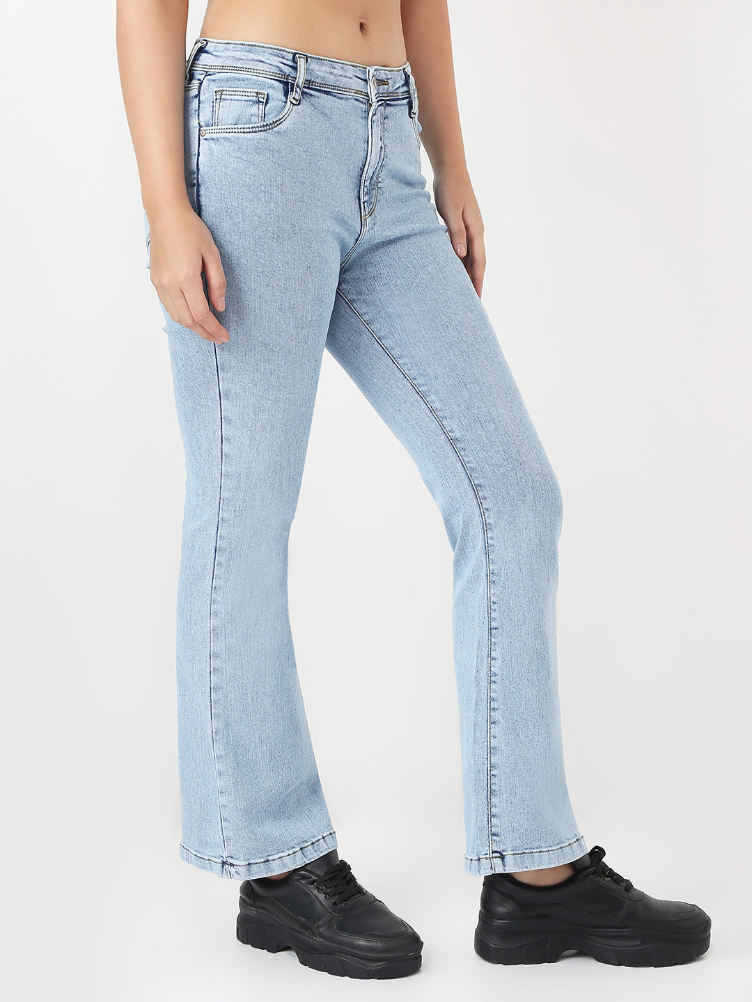 Women Light Blue High-Rise Flare Jeans