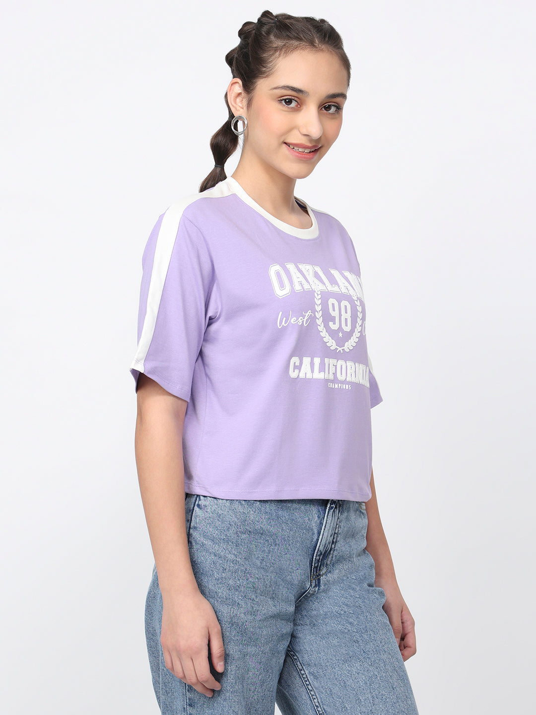 Women Lilac Graphic Crop Tees