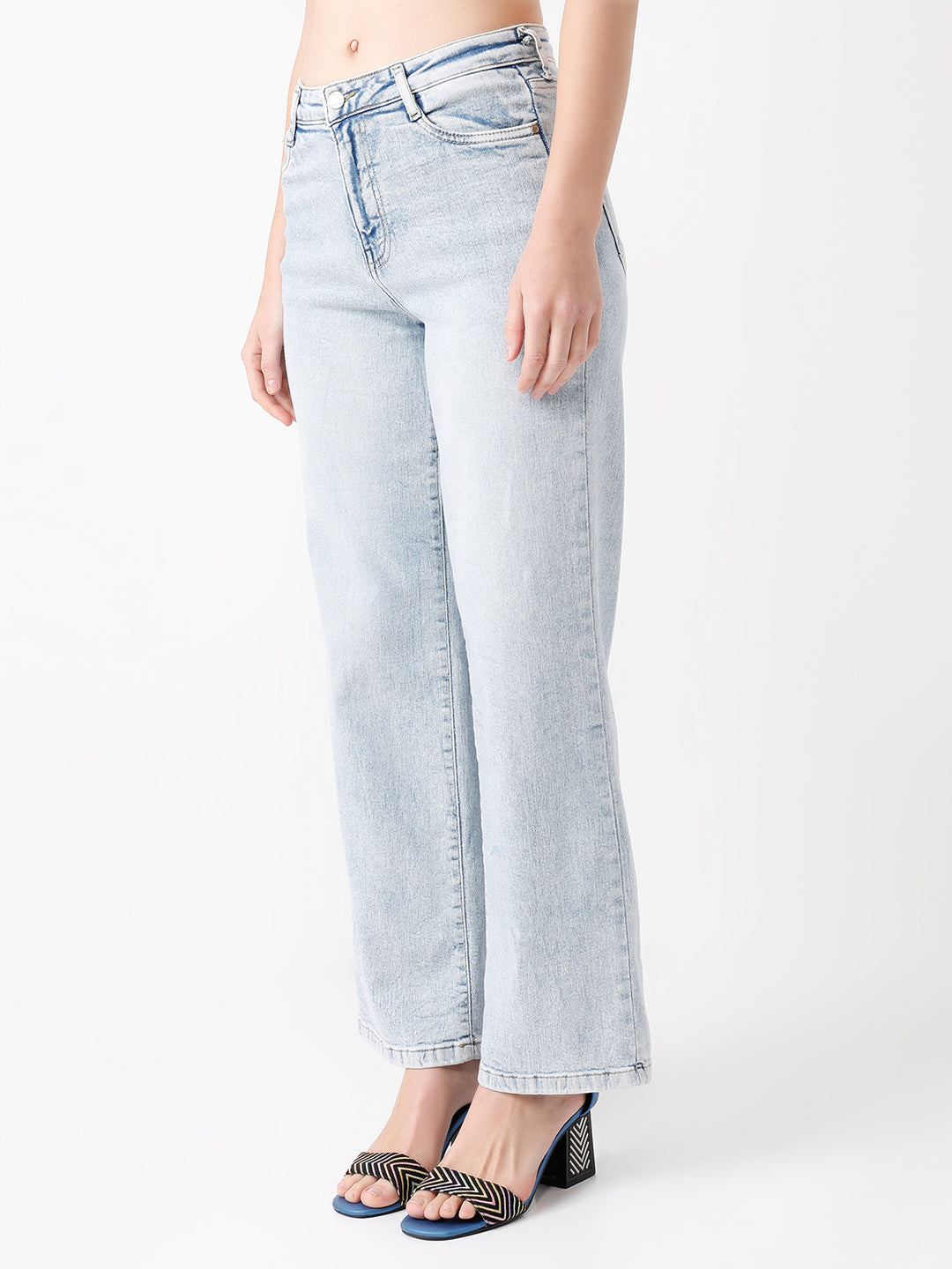 Women Light Blue High Rise Wide Leg Jeans