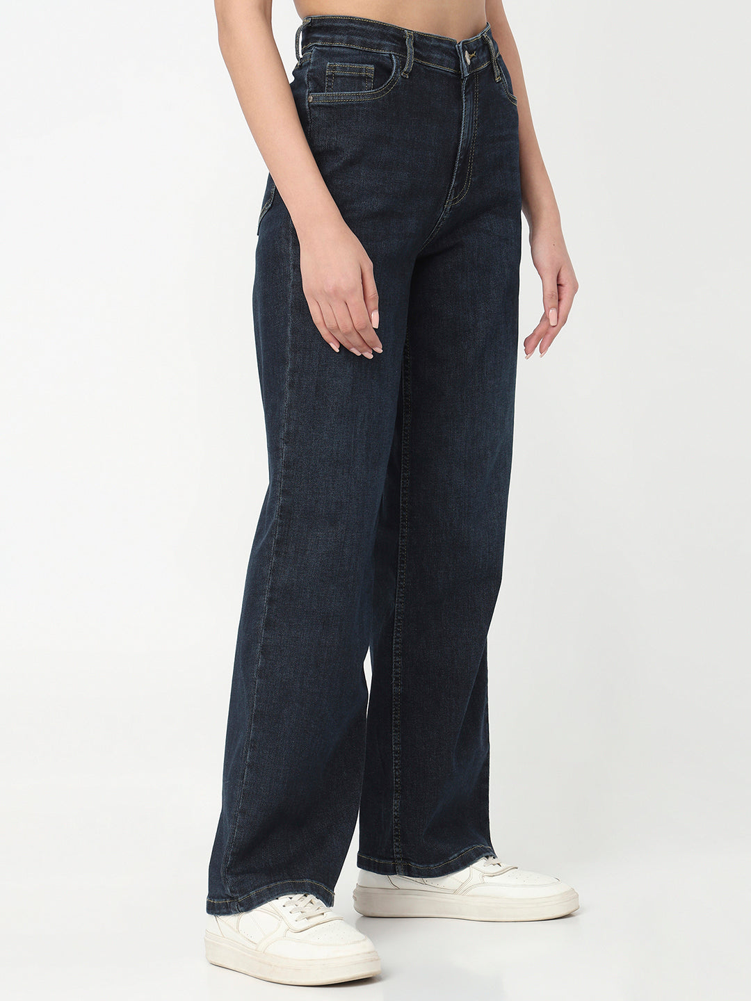 Women Dark Blue High-Rise Wide Leg Jeans